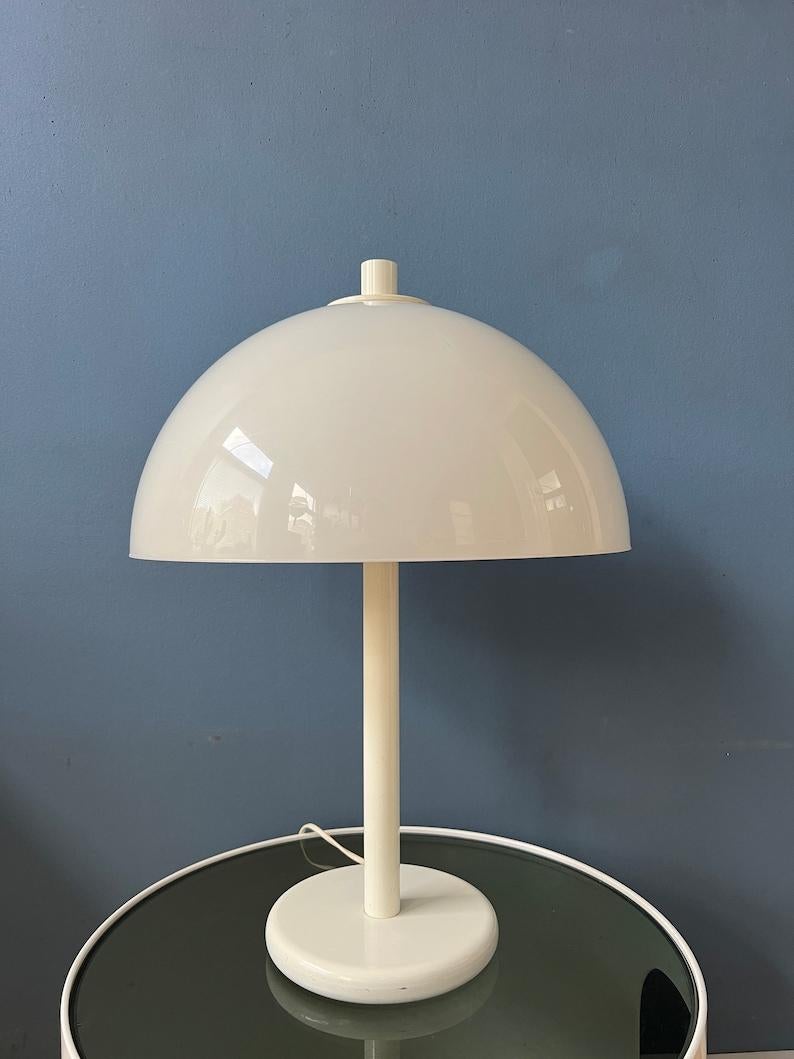 Metal Mid Century White Mushroom Table Lamp by Dijkstra, 1970s For Sale