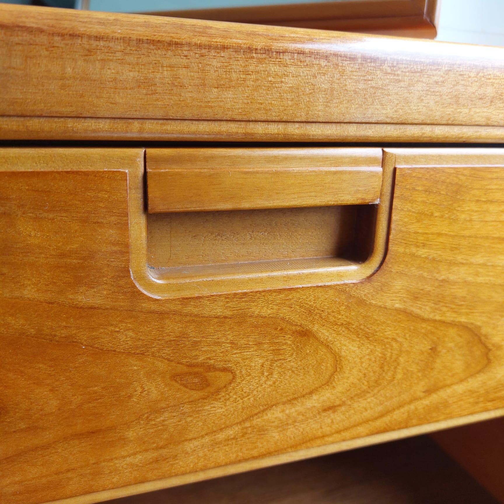 Midcentury White & Newton teak & Beech Dressing Table Triptych Mirror and Stool 9