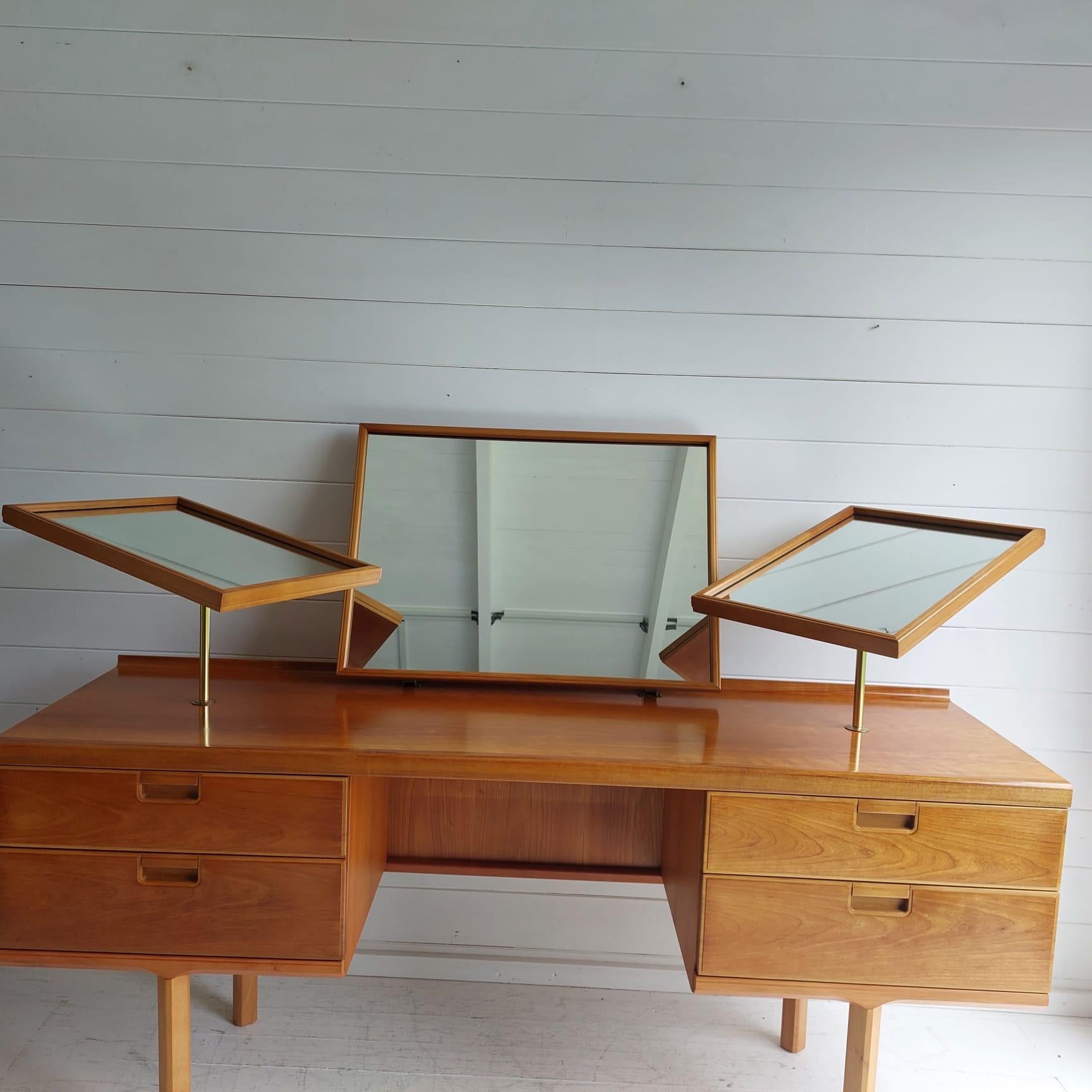 British Midcentury White & Newton teak & Beech Dressing Table Triptych Mirror and Stool