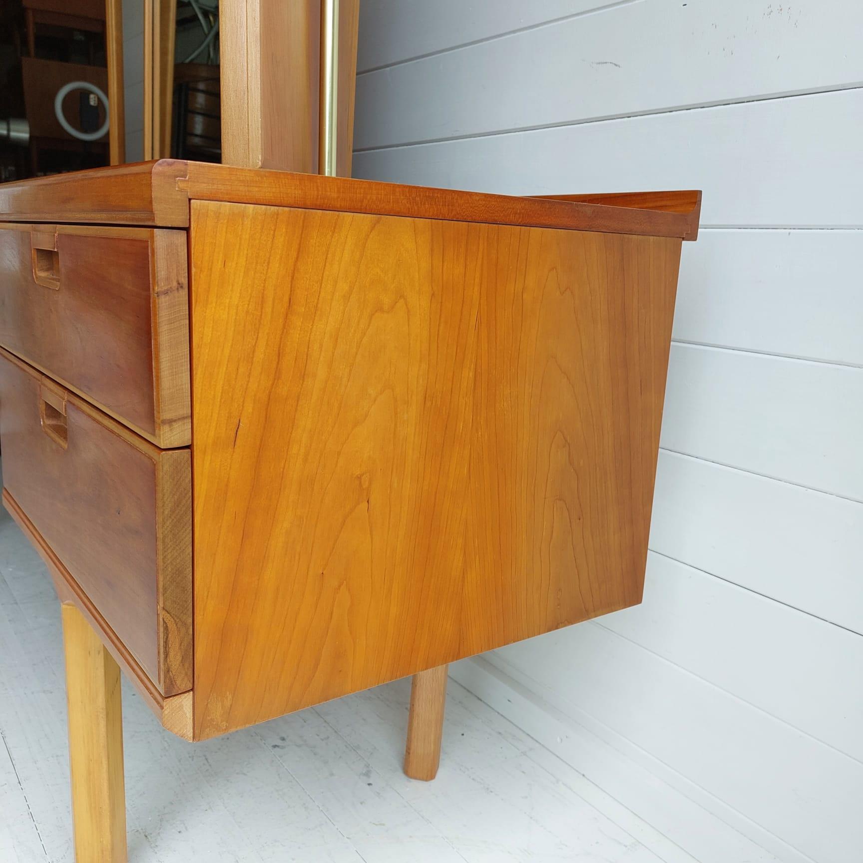 Brass Midcentury White & Newton teak & Beech Dressing Table Triptych Mirror and Stool