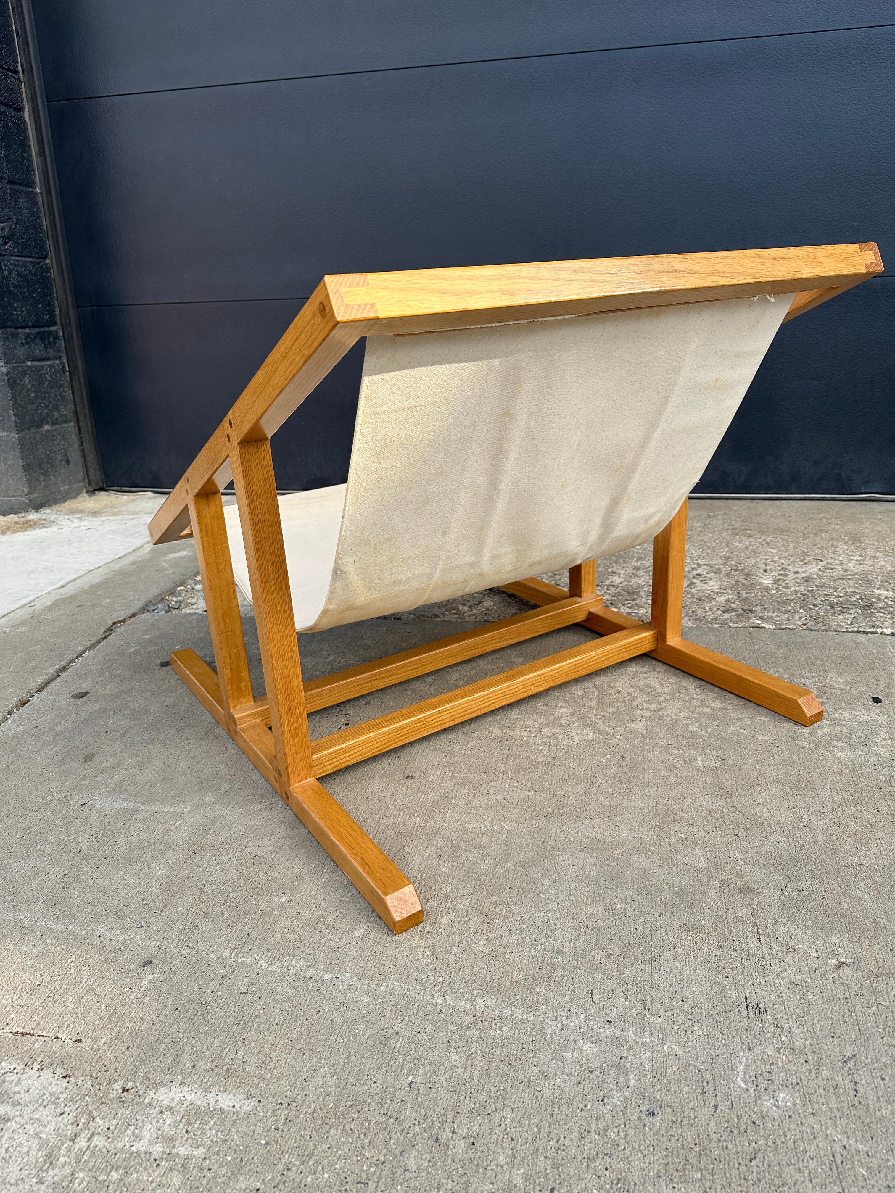 Midcentury White Oak Sling Chair with Velvet Cushions For Sale 6