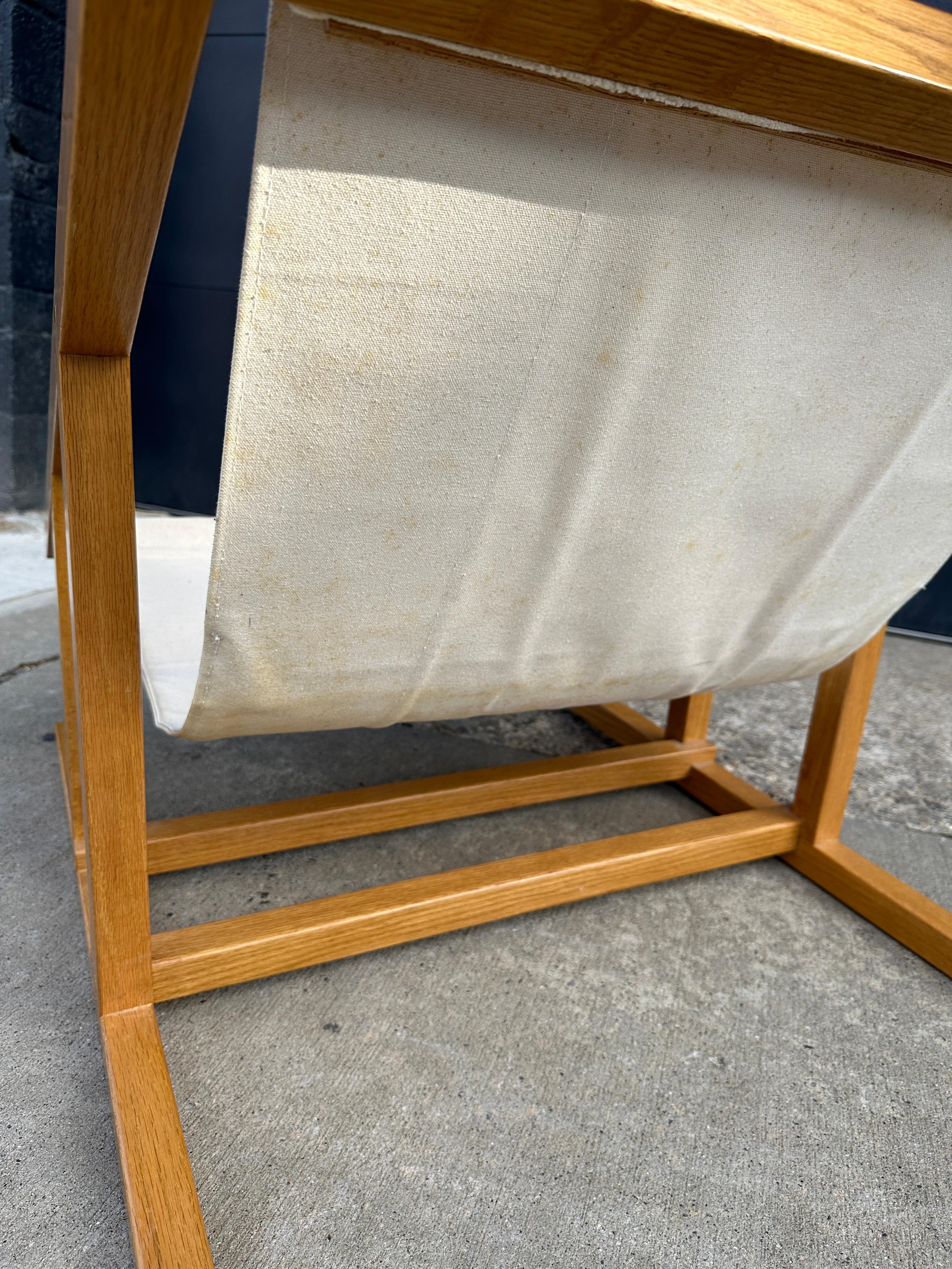 Midcentury White Oak Sling Chair with Velvet Cushions For Sale 7