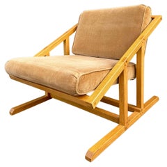 Vintage Midcentury White Oak Sling Chair with Velvet Cushions