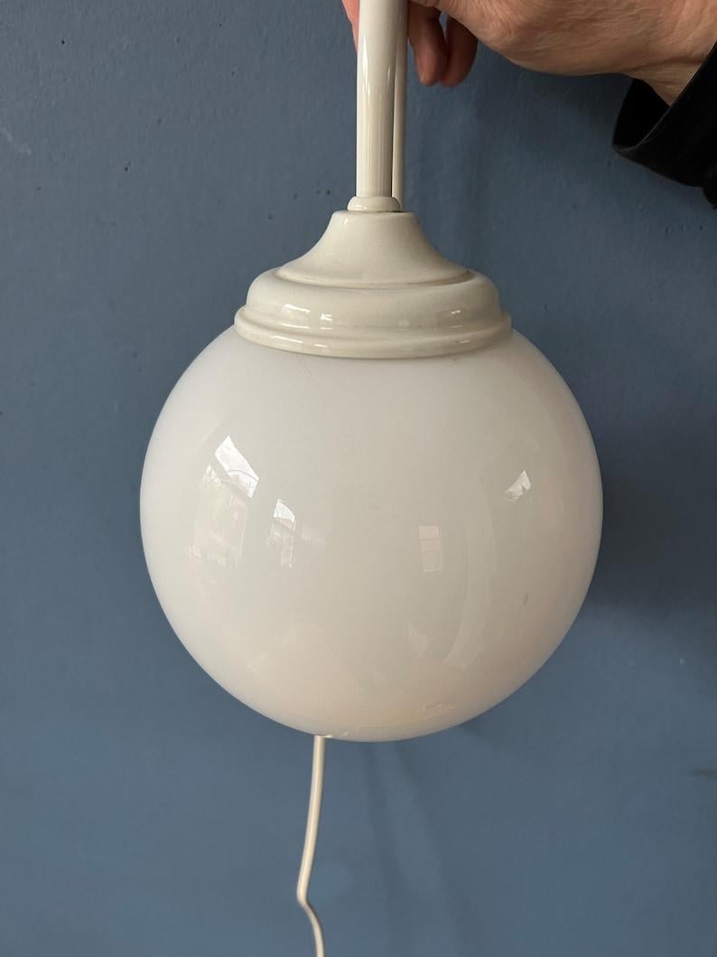 Mid Century White Opaline Glass Wall Lamp, 1970s For Sale 4