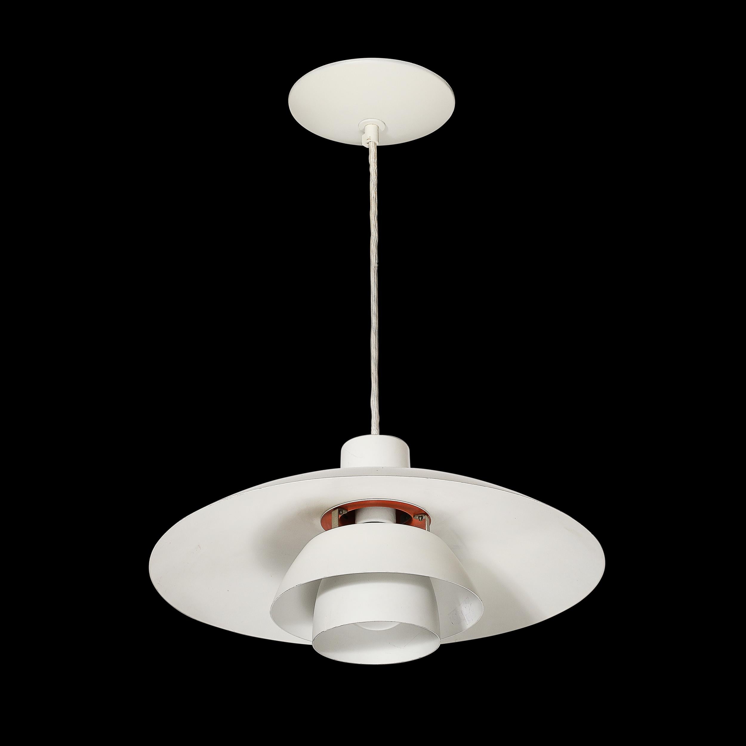Mid-Century White & Orange Enamel PH 4/3 Pendant Chandelier by Louis Poulsen For Sale 4