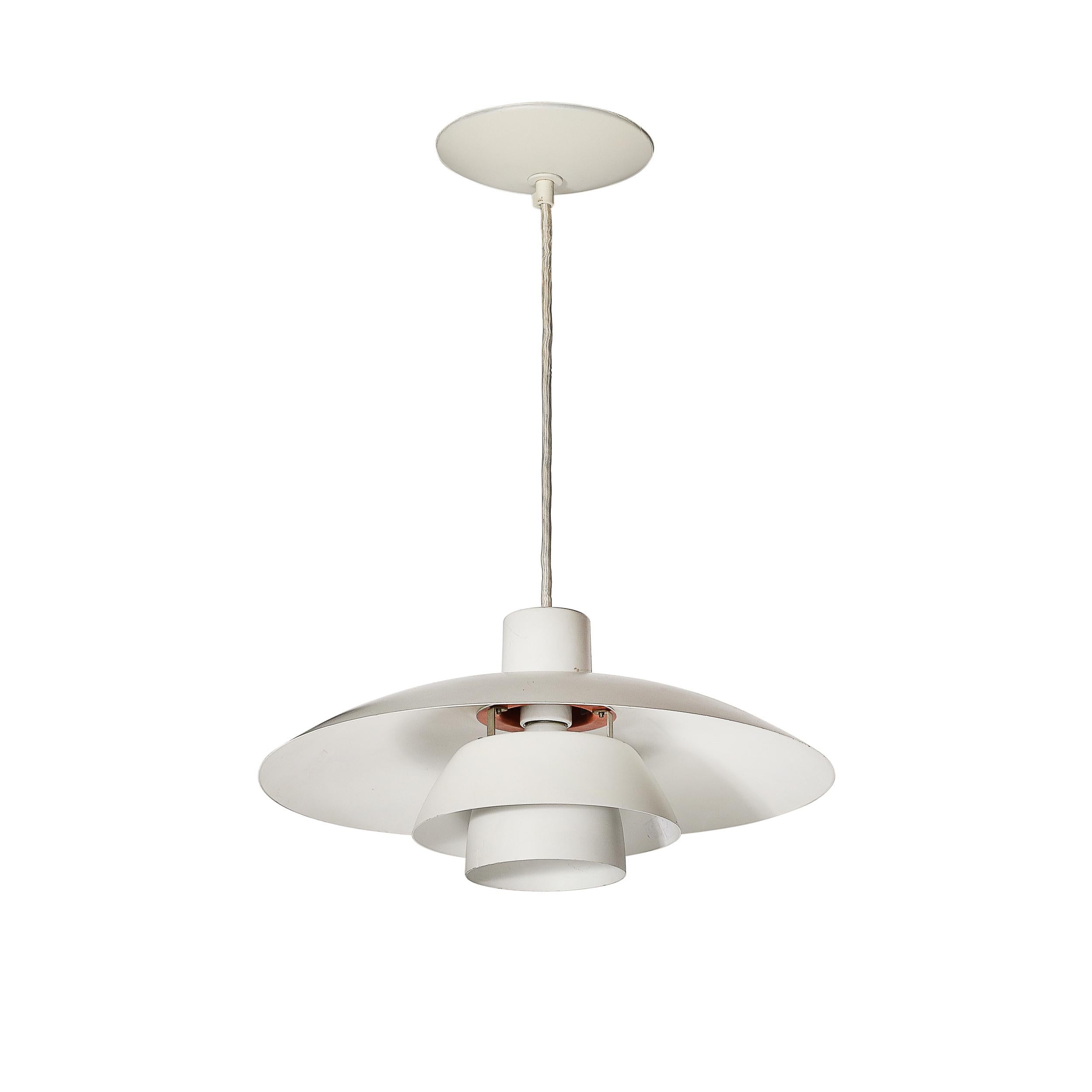 Mid-Century White & Orange Enamel PH 4/3 Pendant Chandelier by Louis Poulsen For Sale 5