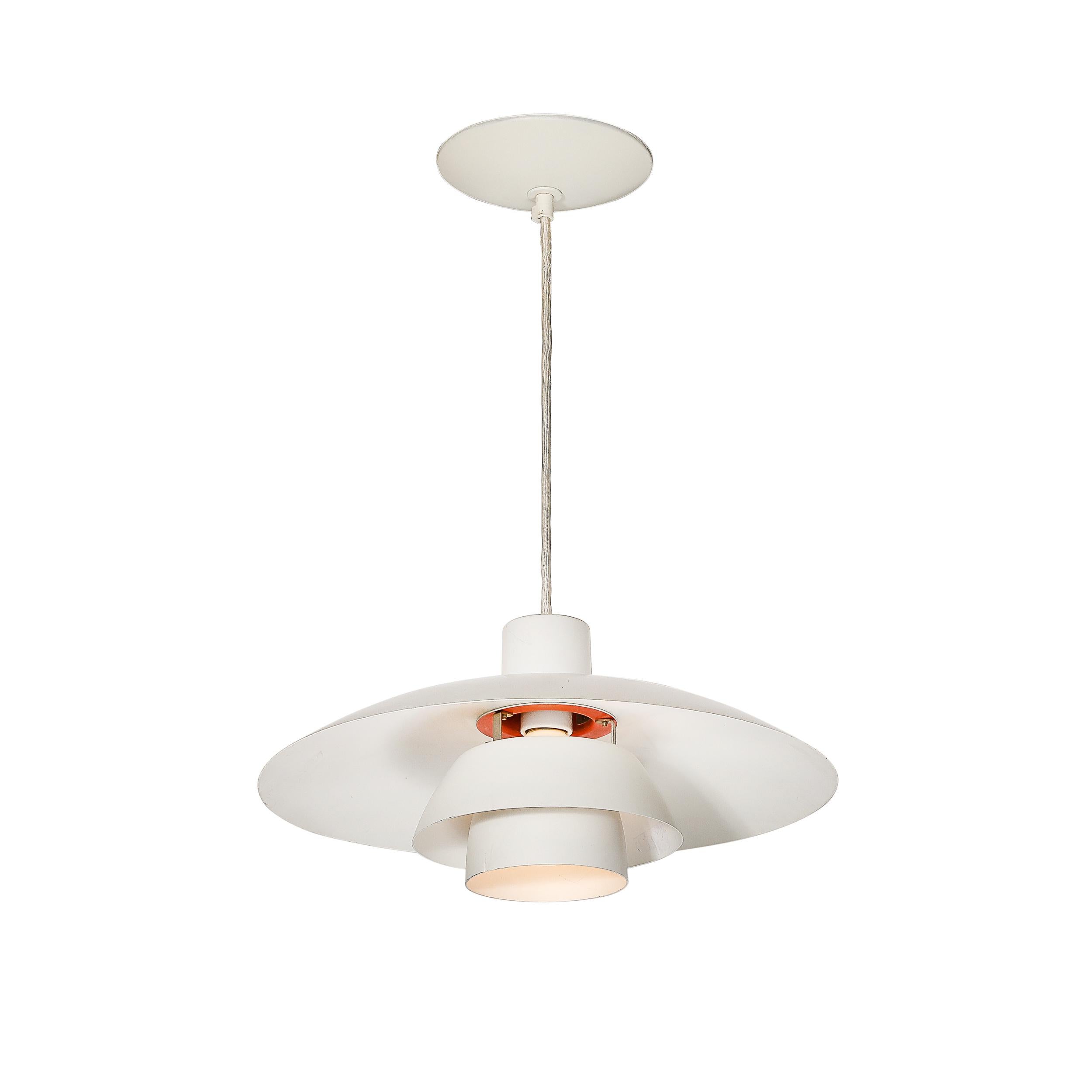Danish Mid-Century White & Orange Enamel PH 4/3 Pendant Chandelier by Louis Poulsen For Sale