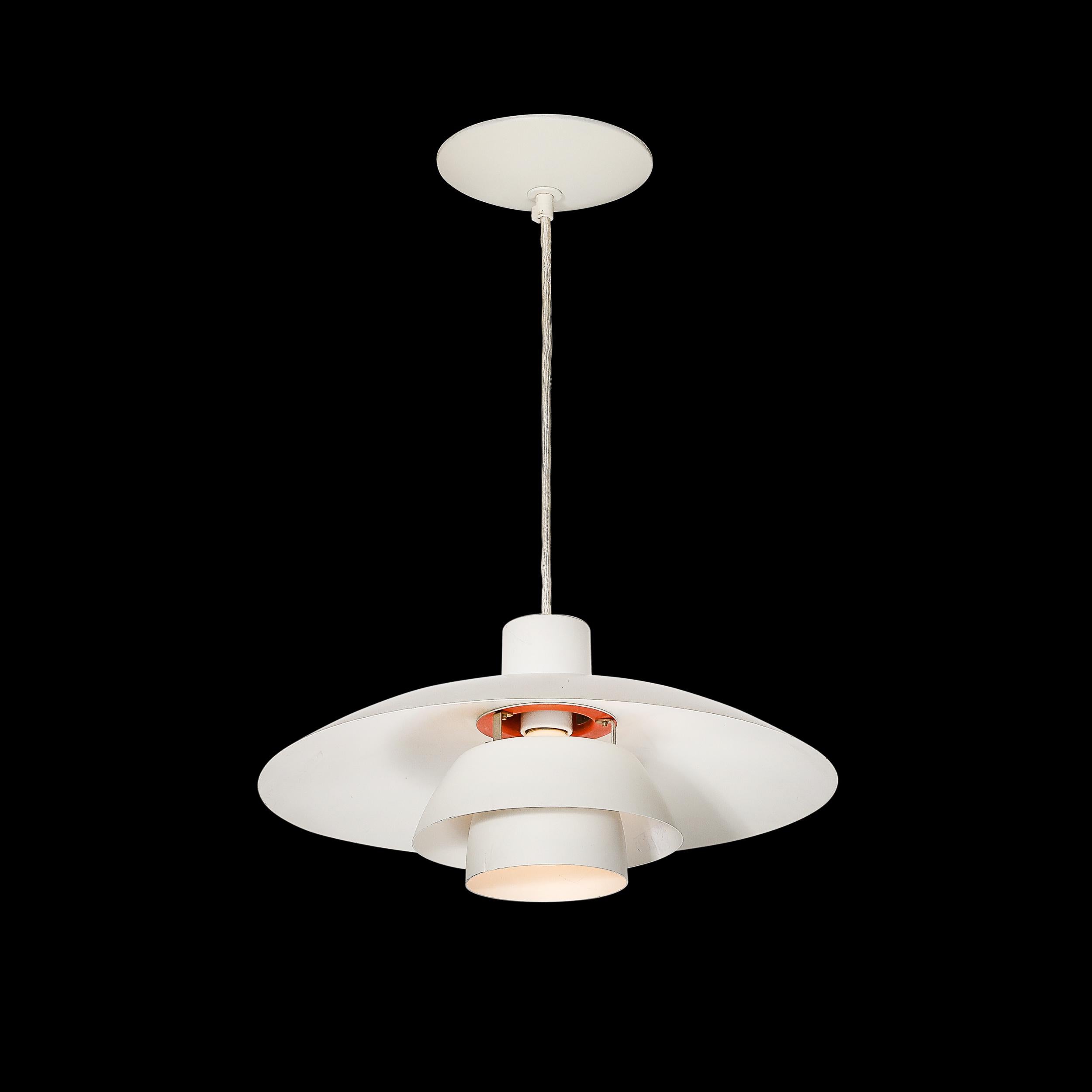 Mid-Century White & Orange Enamel PH 4/3 Pendant Chandelier by Louis Poulsen In Excellent Condition For Sale In New York, NY