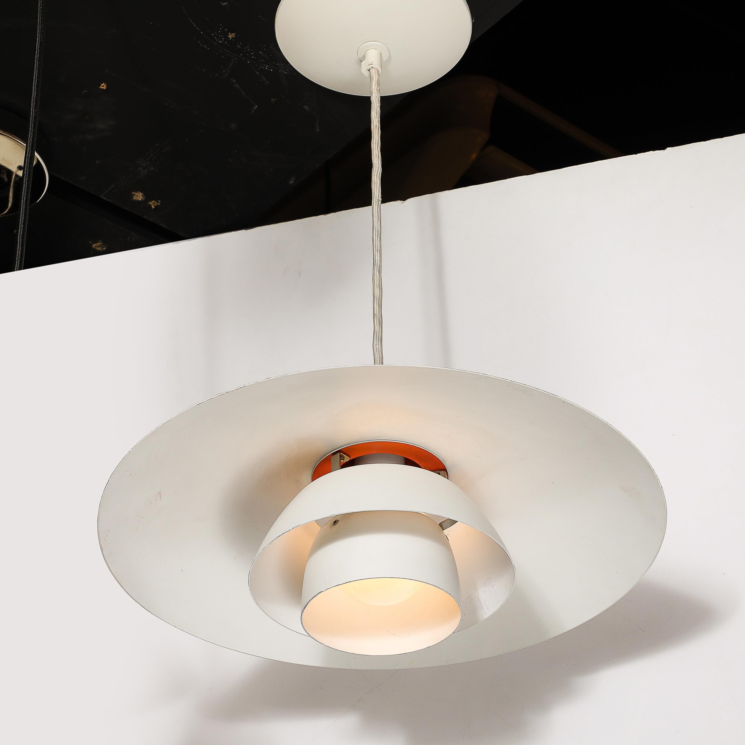 Mid-Century White & Orange Enamel PH 4/3 Pendant Chandelier by Louis Poulsen For Sale 1