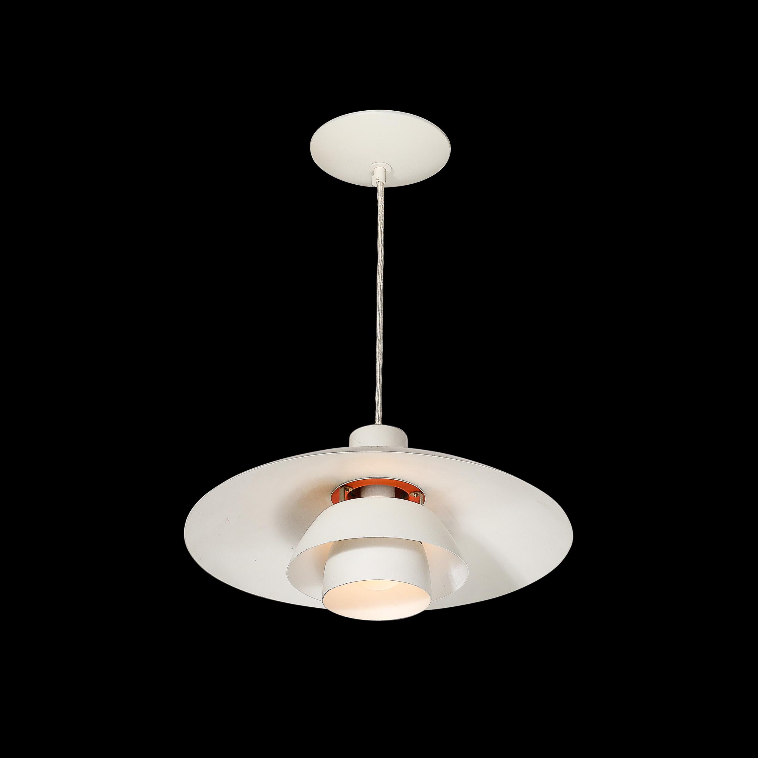 Mid-Century White & Orange Enamel PH 4/3 Pendant Chandelier by Louis Poulsen For Sale 2