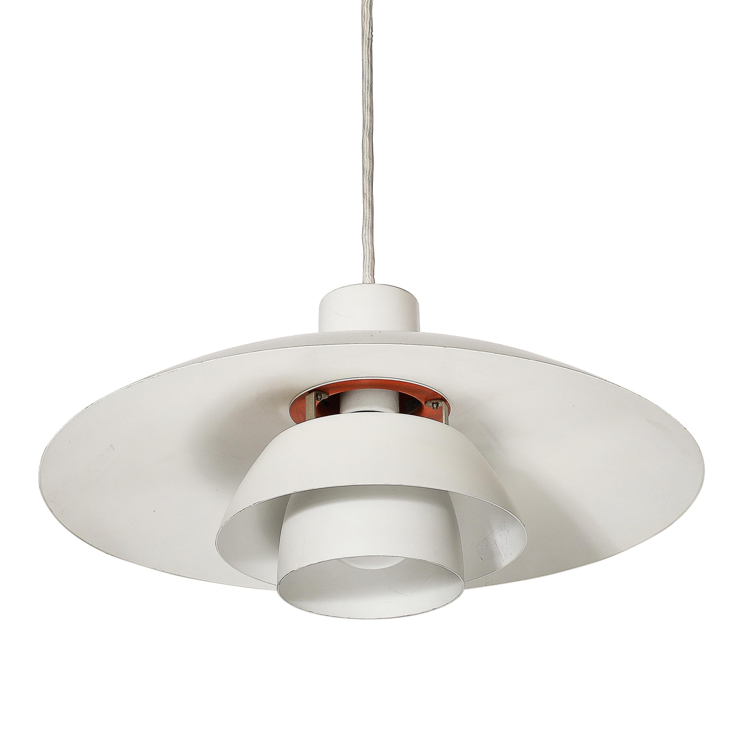 Mid-Century White & Orange Enamel PH 4/3 Pendant Chandelier by Louis Poulsen For Sale 3