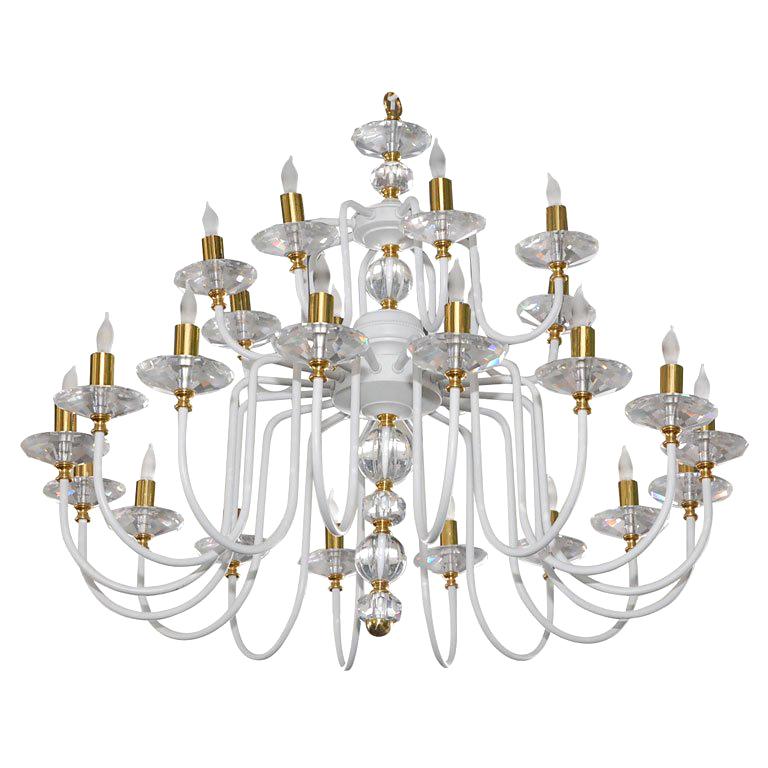 MId-Century White Painted and Brass Chandelier For Sale