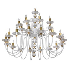 MId-Century White Painted and Brass Chandelier