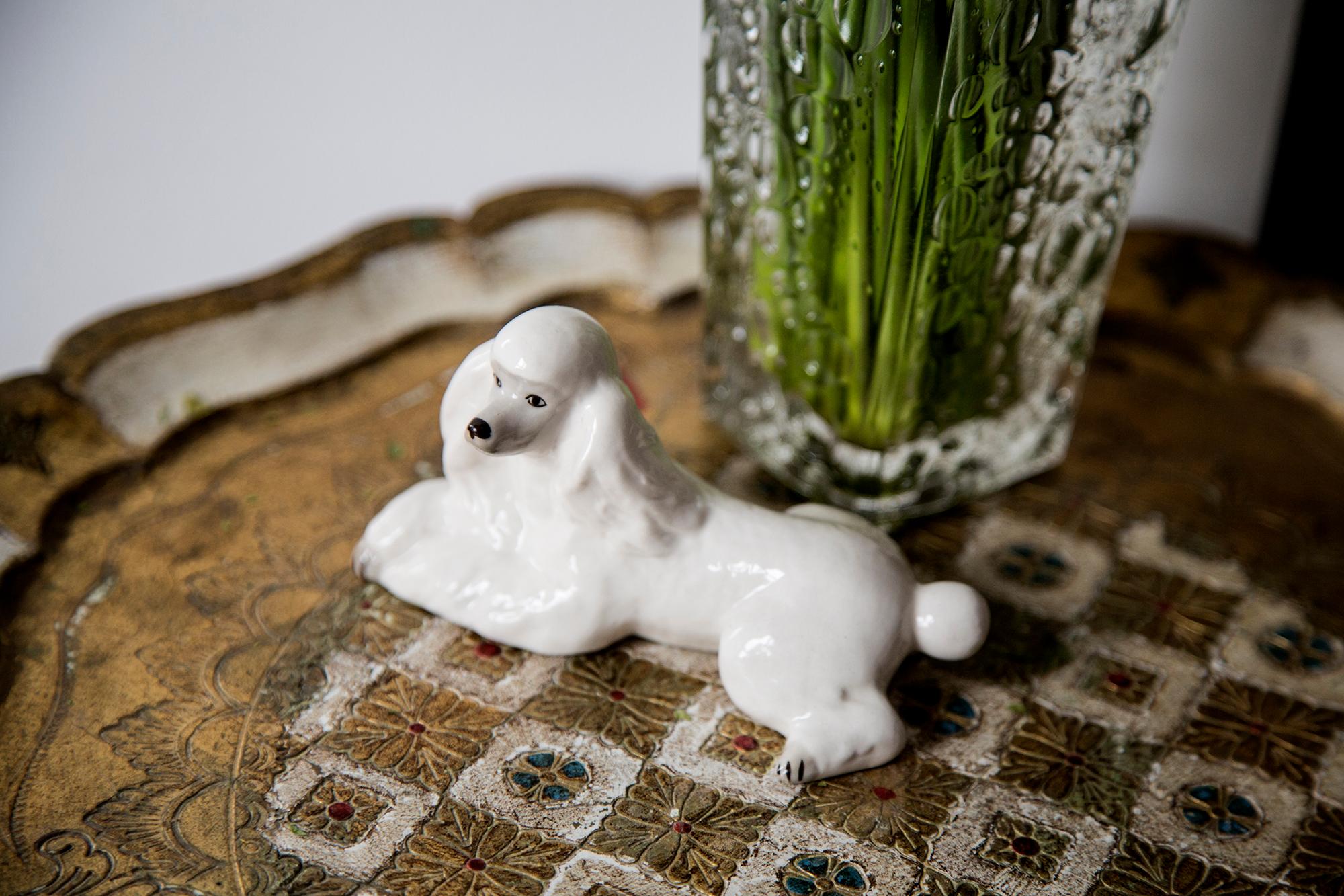Mid-Century Modern Midcentury White Poodle Ceramic Dog Sculpture, Europe, 1960s For Sale