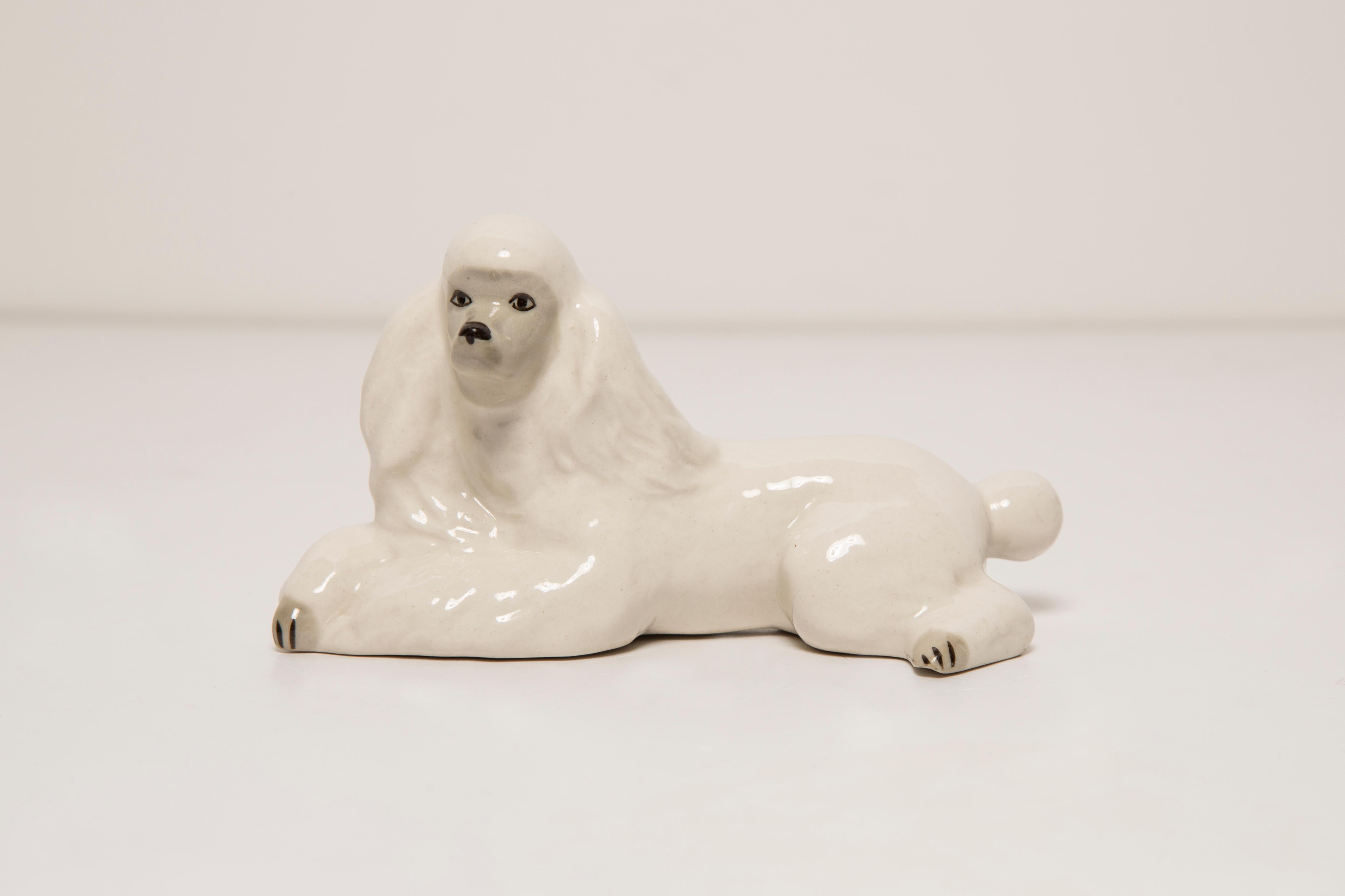 Hand-Painted Midcentury White Poodle Ceramic Dog Sculpture, Europe, 1960s For Sale