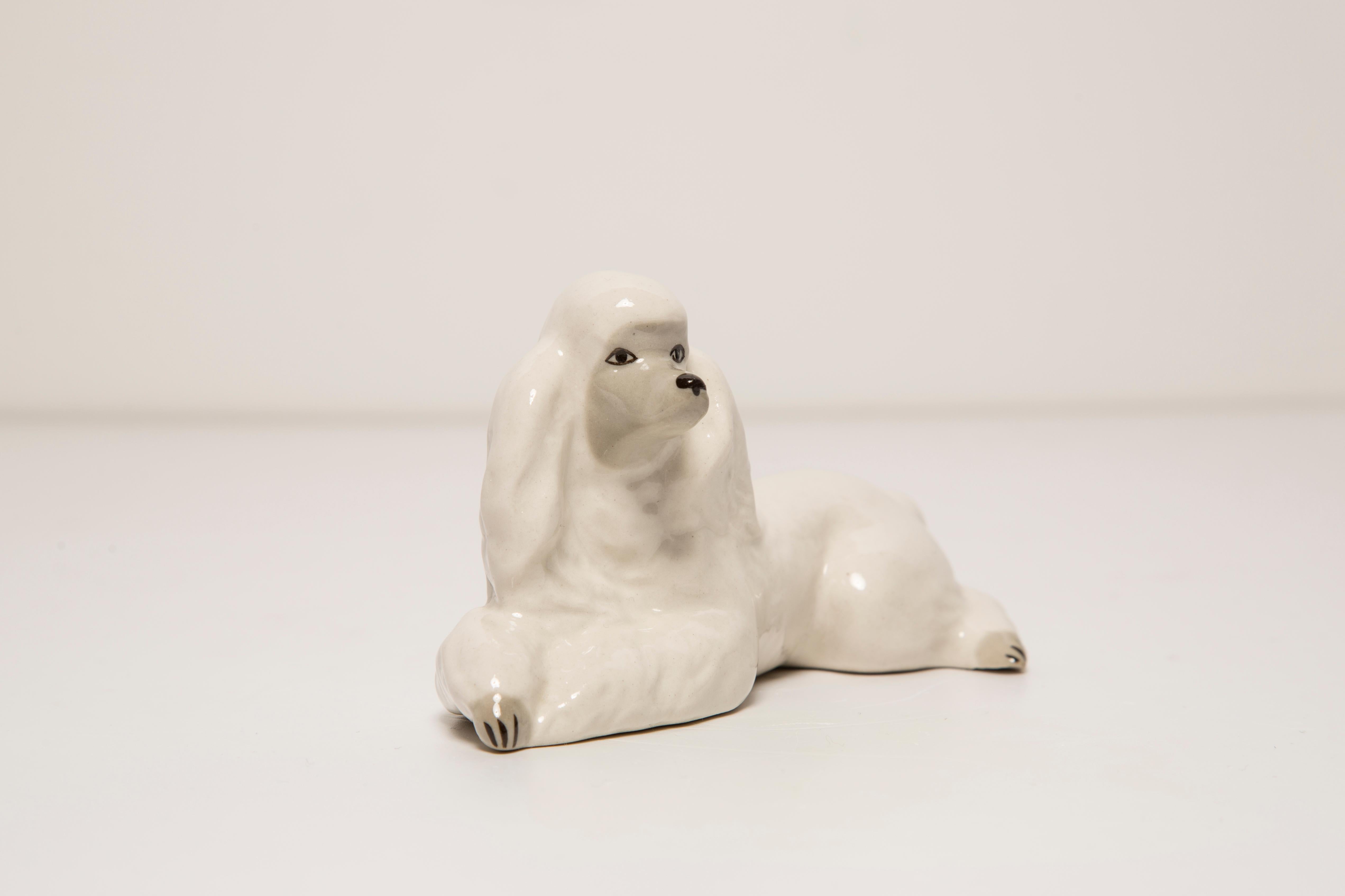 Weiße Pudel-Hundeskulptur aus Keramik aus der Jahrhundertmitte, Europa, 1960er Jahre im Zustand „Hervorragend“ im Angebot in 05-080 Hornowek, PL