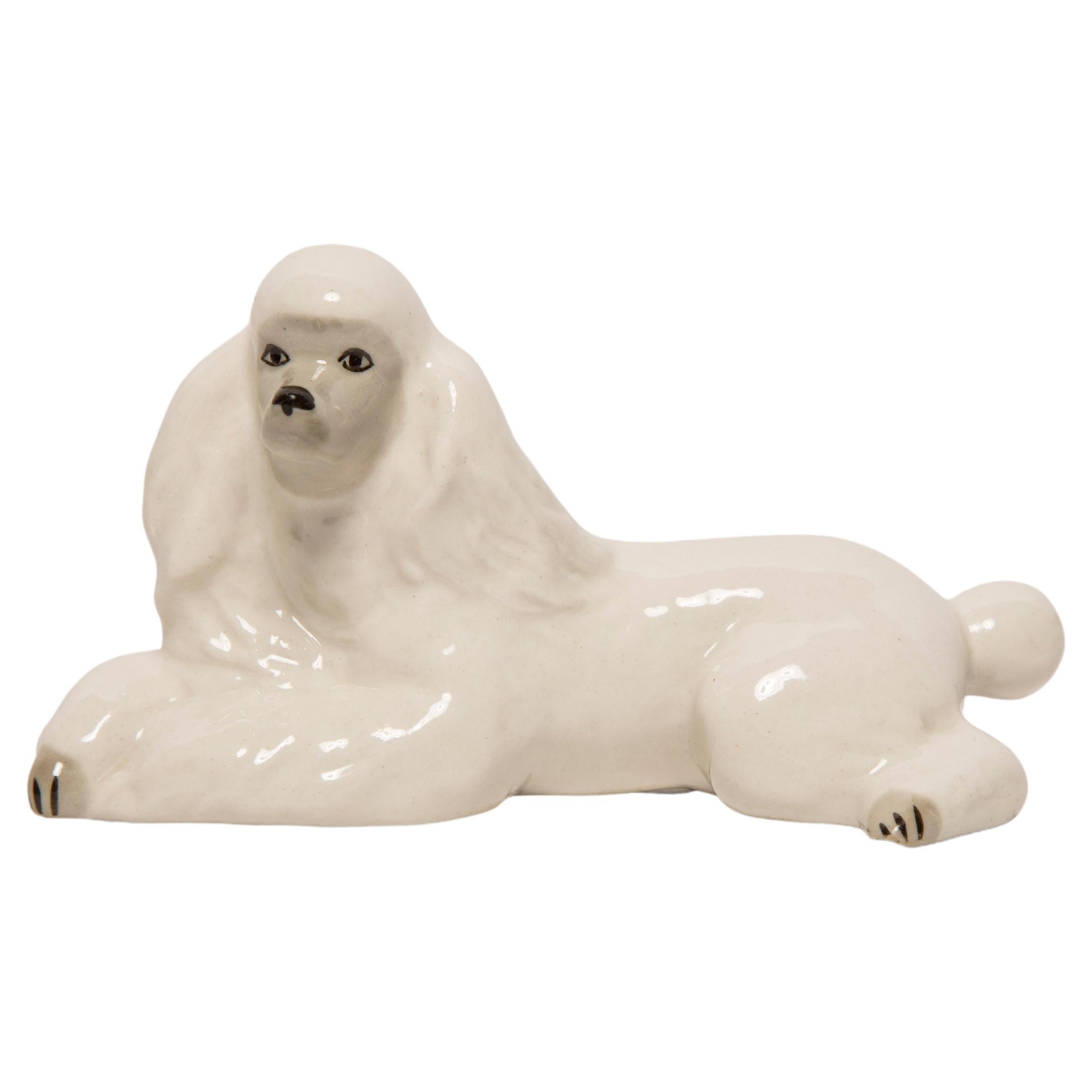 Midcentury White Poodle Ceramic Dog Sculpture, Europe, 1960s