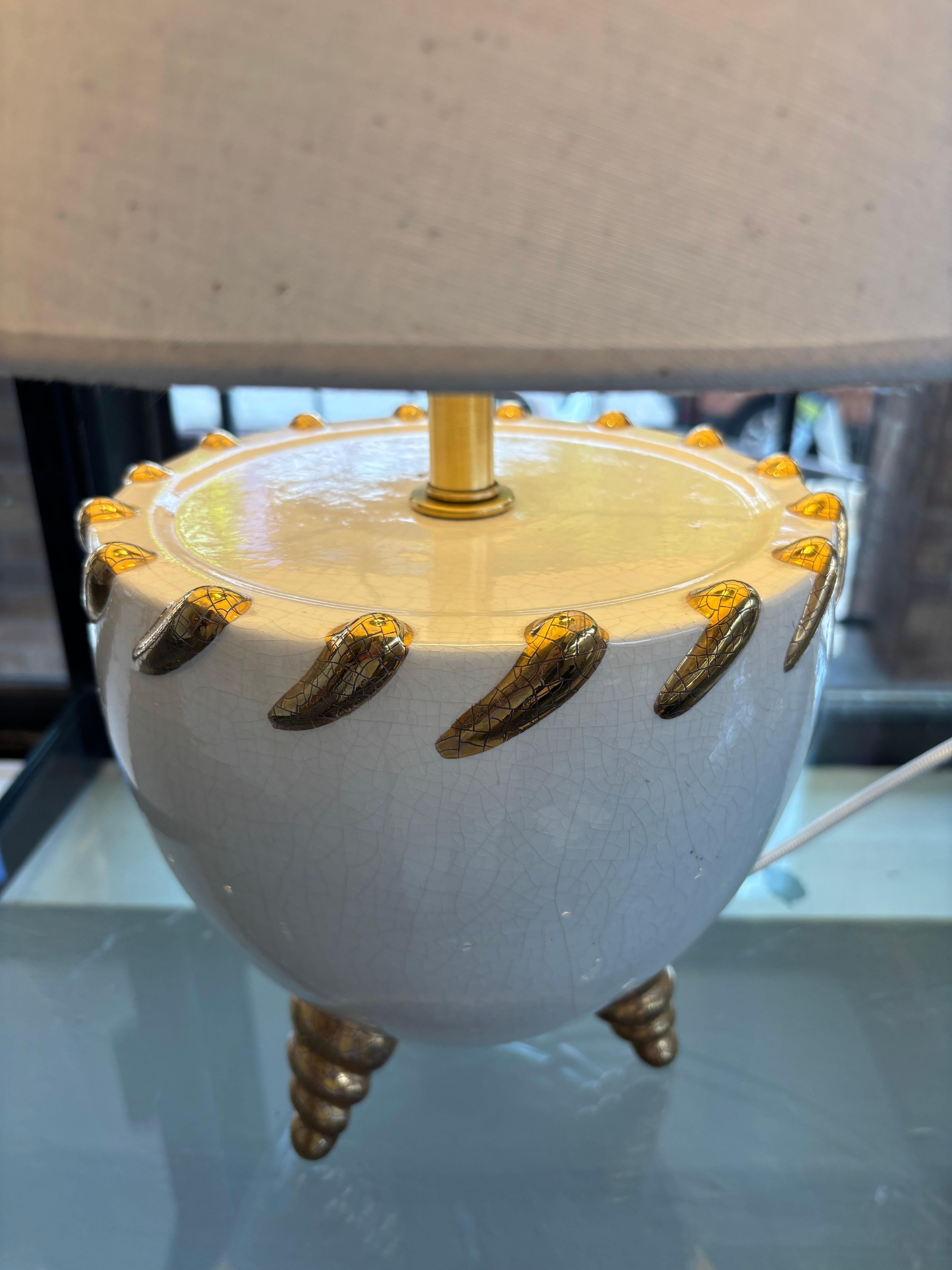 Mid Century White Porcelain Lamp with Gilded Feet, France 1960's In Good Condition For Sale In Aspen, CO