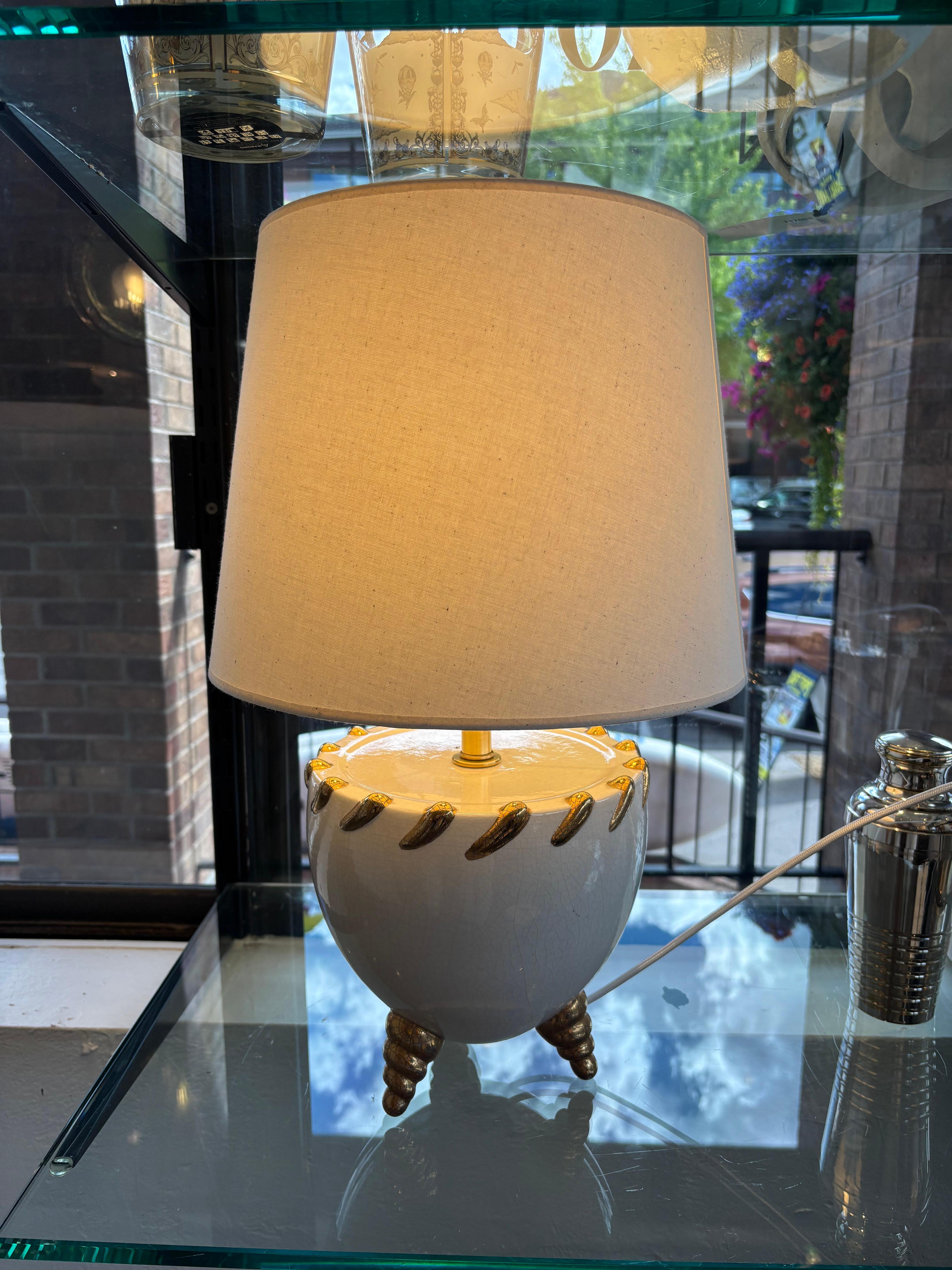Mid-20th Century Mid Century White Porcelain Lamp with Gilded Feet, France 1960's For Sale