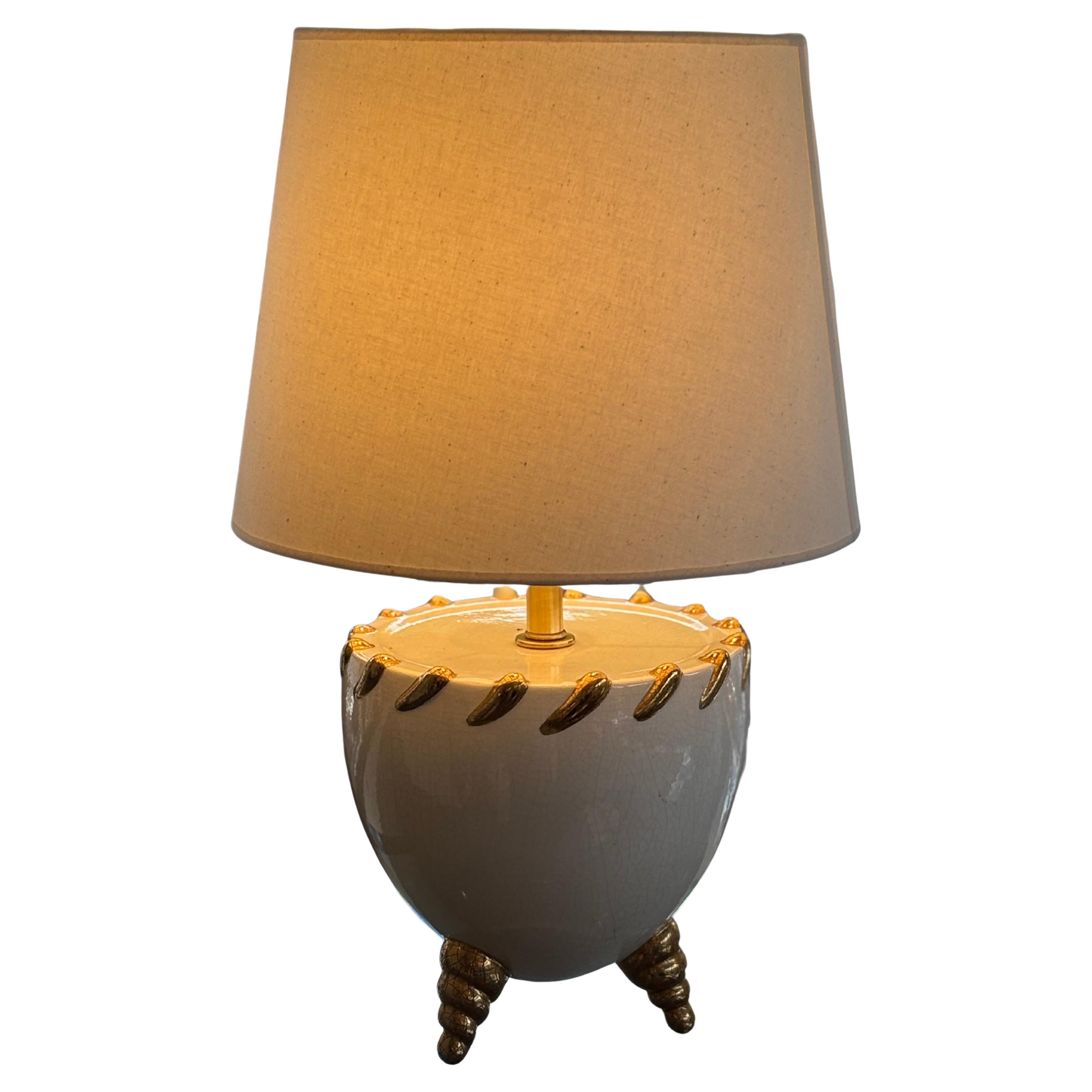 Mid Century White Porcelain Lamp with Gilded Feet, France 1960's For Sale