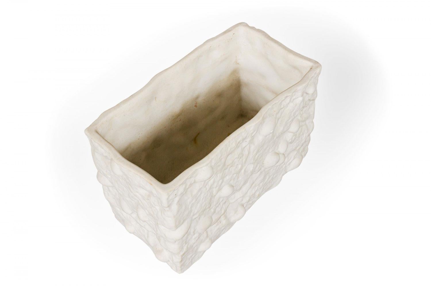 Mid-Century Modern Mid-Century White Porcelain with Embedded Seashells Rectangular Vase For Sale