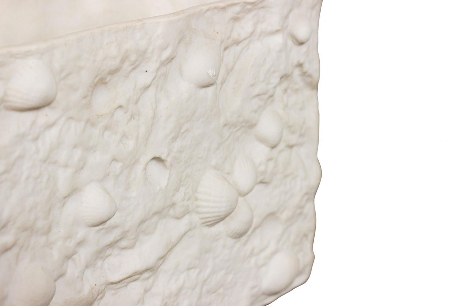 German Mid-Century White Porcelain with Embedded Seashells Rectangular Vase For Sale