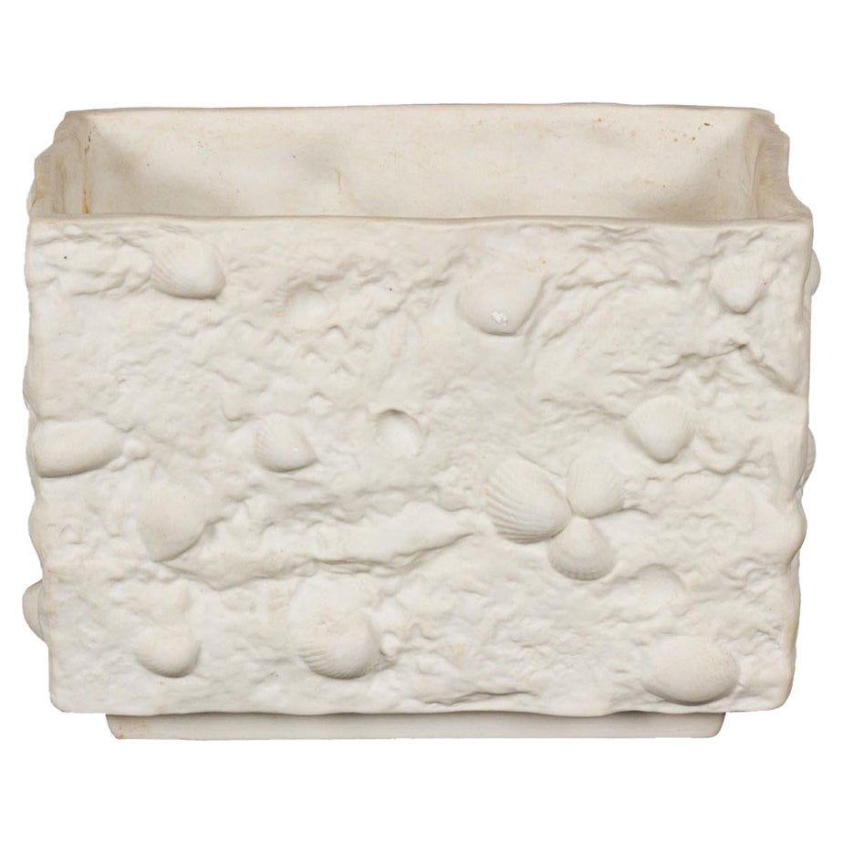 Mid-Century White Porcelain with Embedded Seashells Rectangular Vase For Sale
