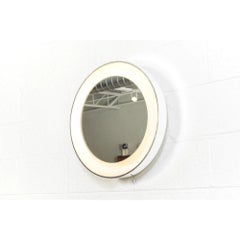 Midcentury White Round Lighted Wall Mirror by Lightolier, 1970s