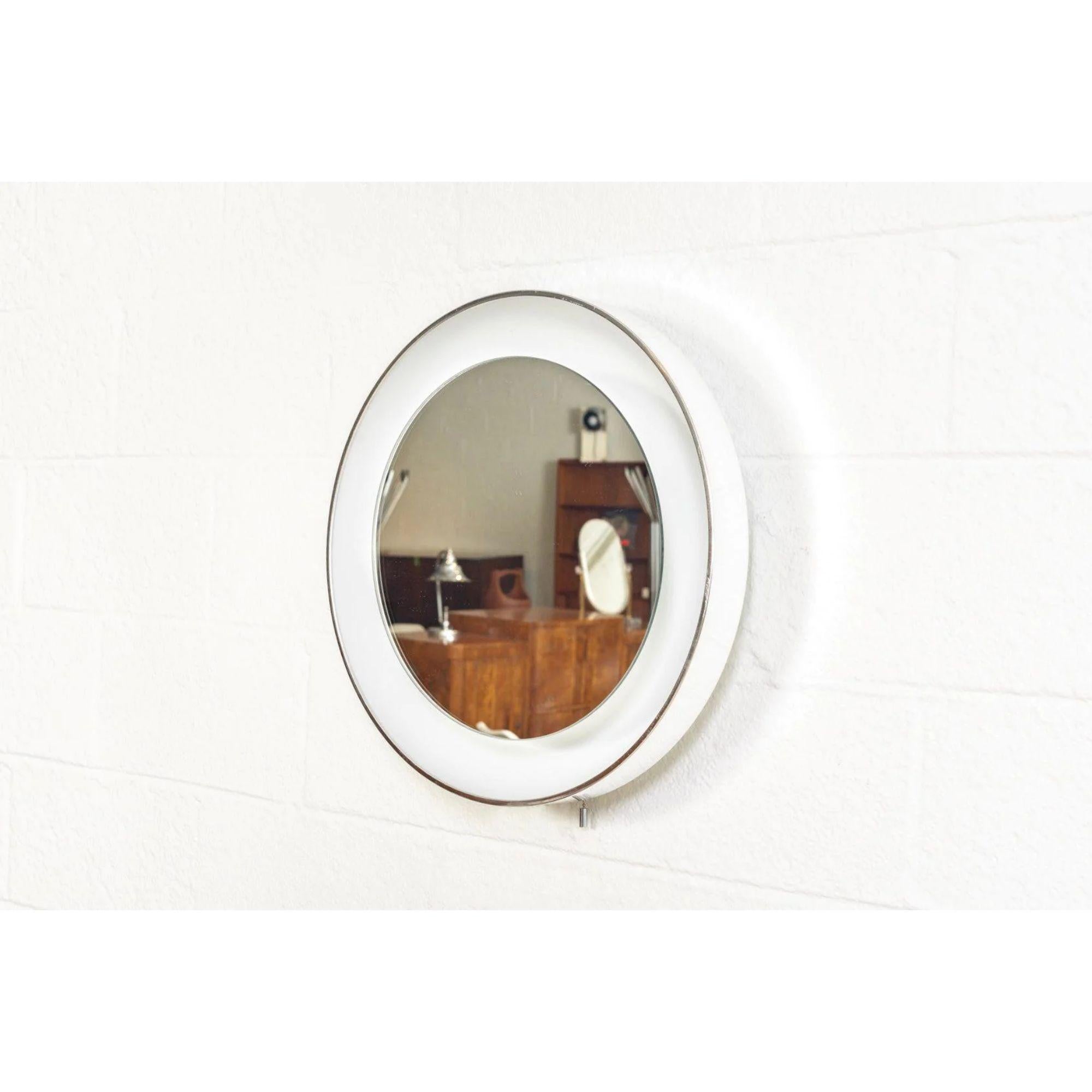 20th Century Midcentury White Round Lighted Wall Mirror by Lightolier, 1970s