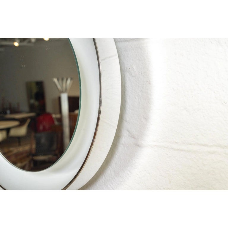 Midcentury White Round Lighted Wall Mirror by Lightolier, 1970s For