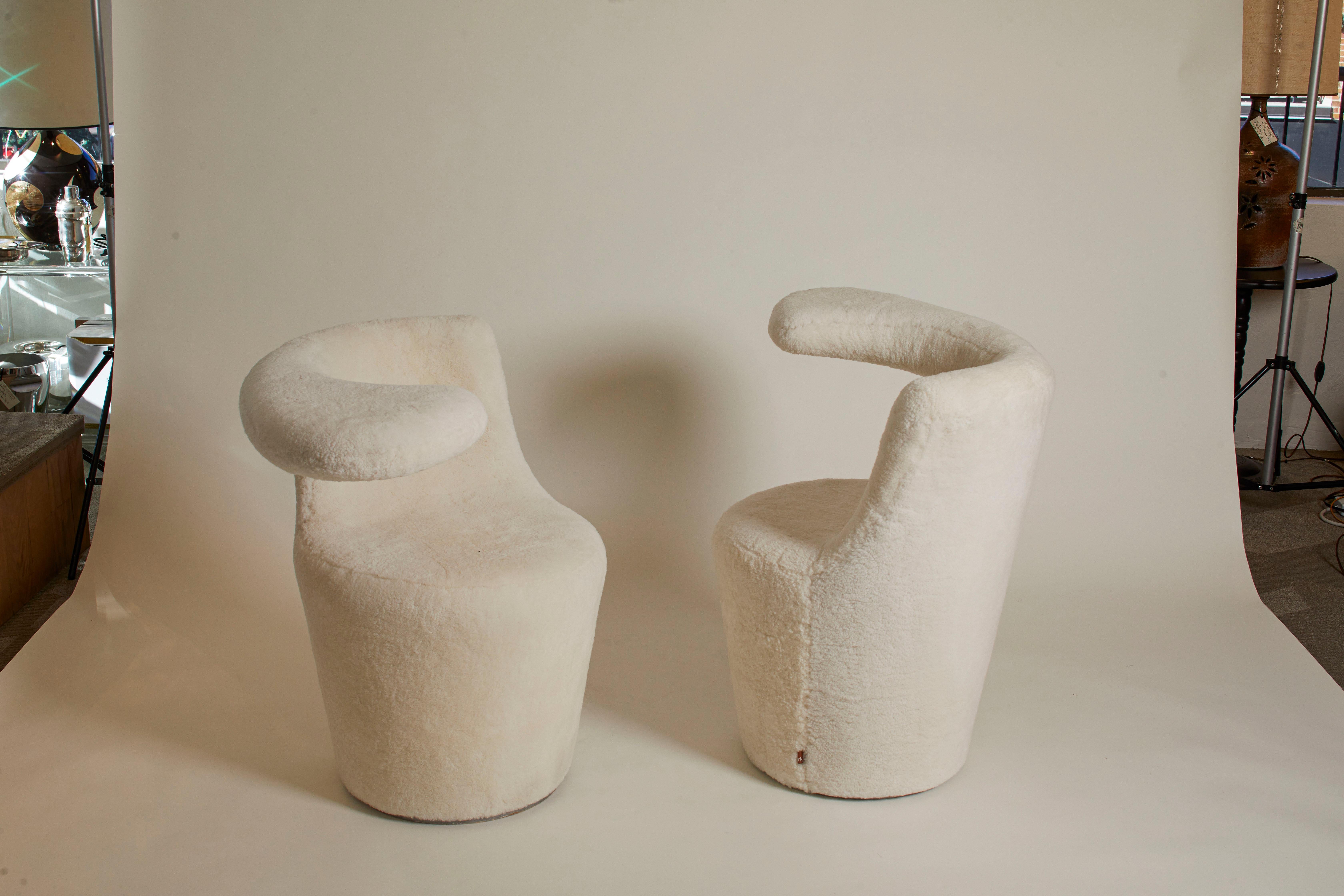 Late 20th Century Mid Century White Shearling Armchairs, Italy 1970s For Sale