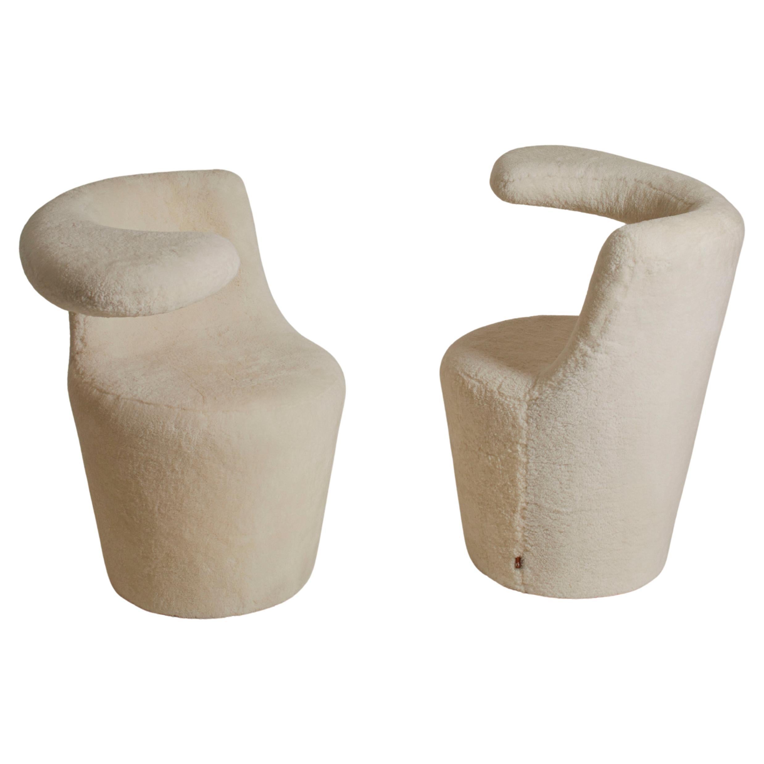 Mid Century White Shearling Armchairs, Italy 1970s For Sale