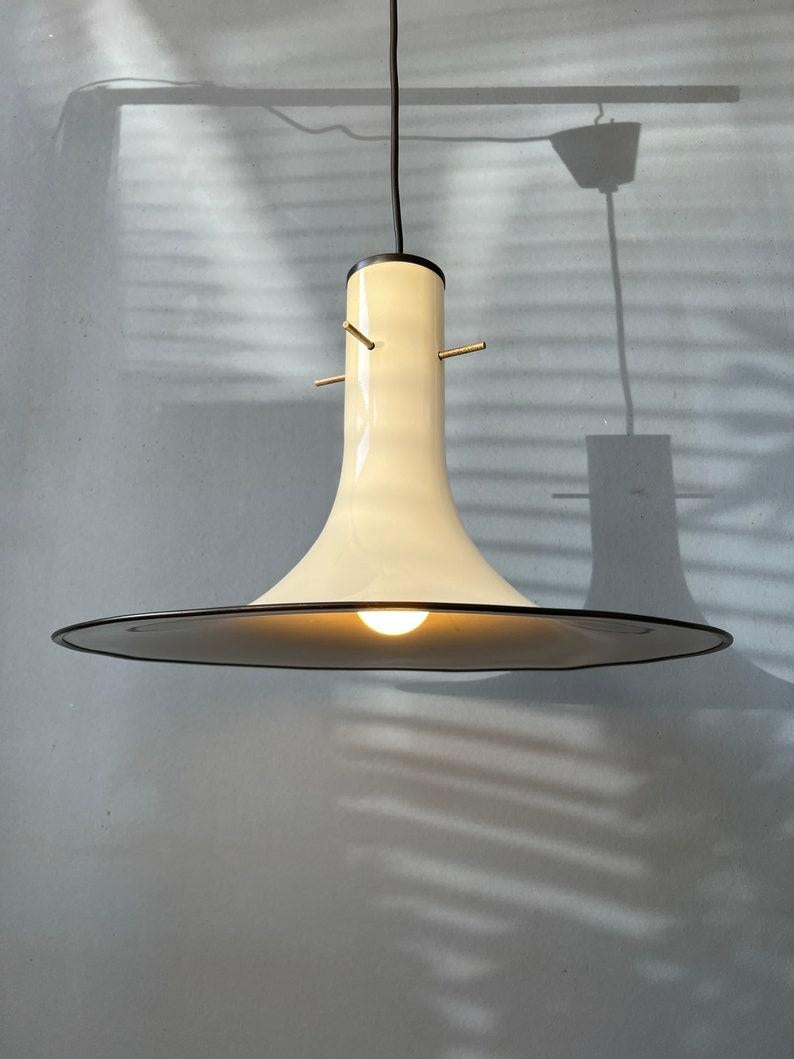 Plastic Mid Century White Space Age Metal Witch Hat Pendant Lamp, 1970s For Sale
