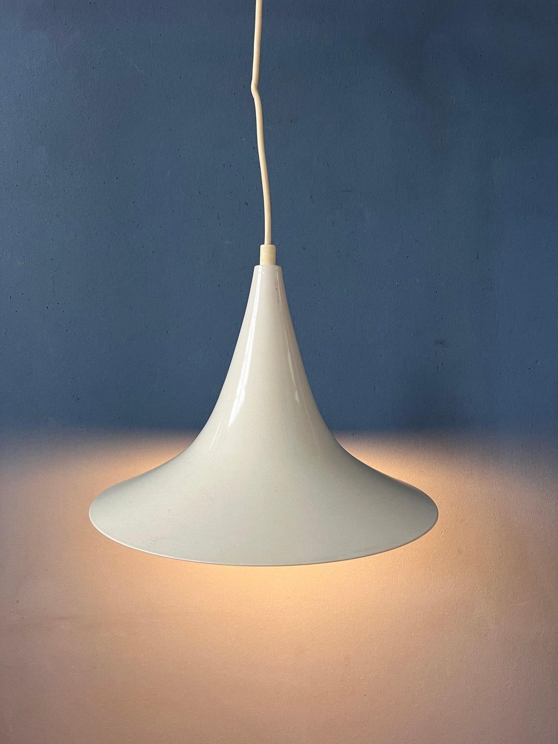 20th Century Mid Century White Space Age Witch Hat Pendant Lamp, 1970s For Sale