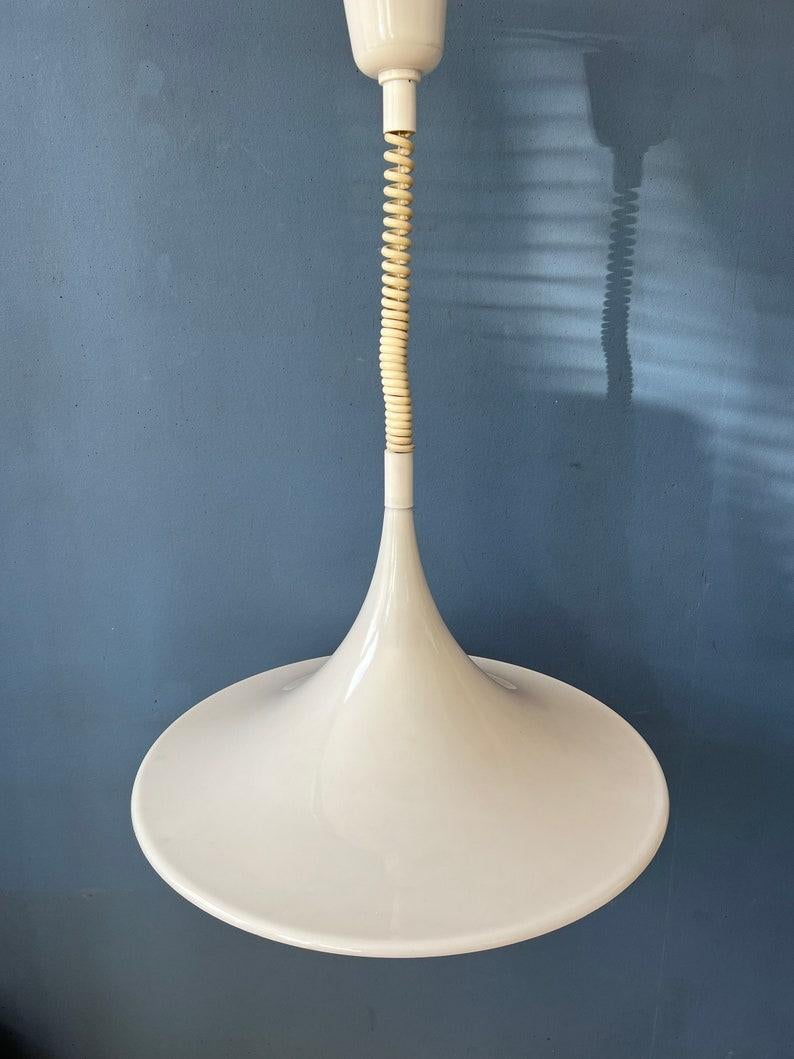 Plastic Mid Century White Space Age Witch Hat Pendant Lamp, 1970s For Sale