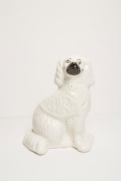 Mid Century White Spaniel Dog Sculpture Staffordshire England, 1960s