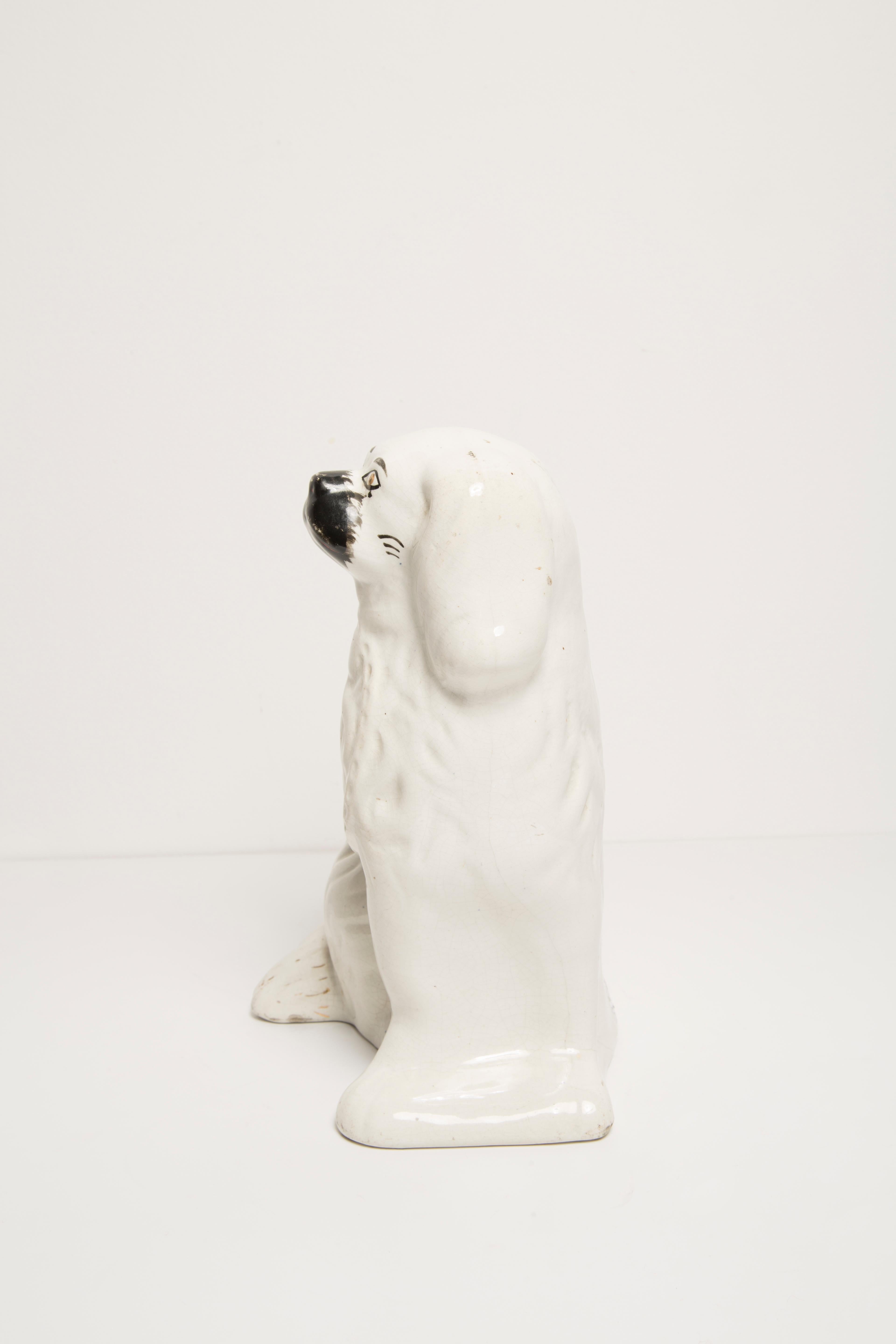 English Mid Century White Spaniel Dog Sculpture Staffordshire England, 1960s For Sale