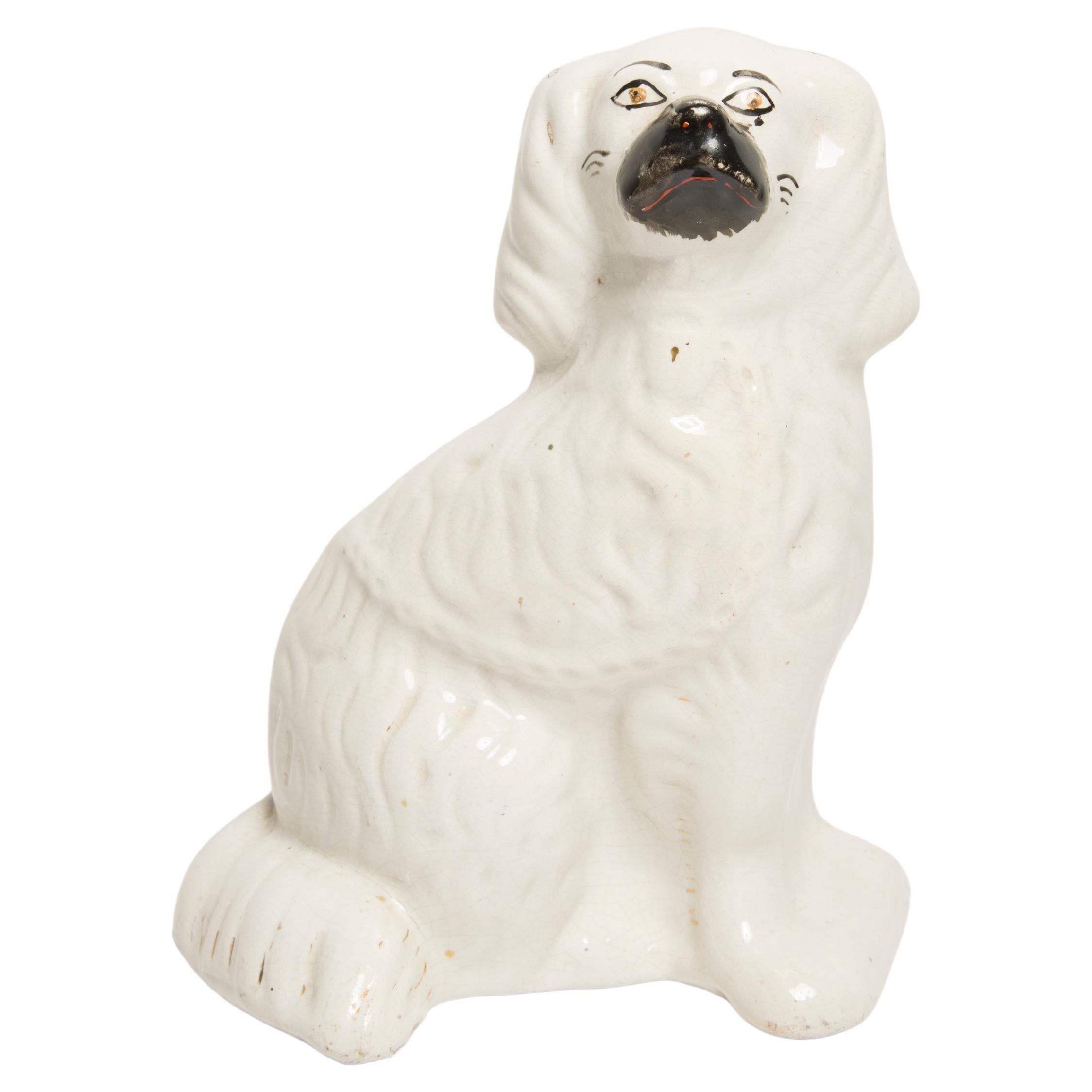 Mid Century White Spaniel Dog Sculpture Staffordshire England, 1960s For Sale
