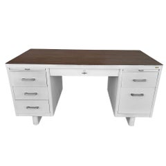 Mid Century White Steel Tanker Des w/ Formica Top by Globe-Wernicke