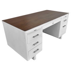 Mid Century White Steel Tanker Des w/ Formica Top by Globe-Wernicke