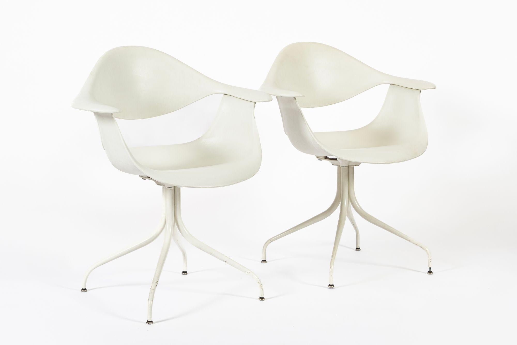 Mid Century White Swag Chairs by George Nelson for Herman Miller For Sale 4