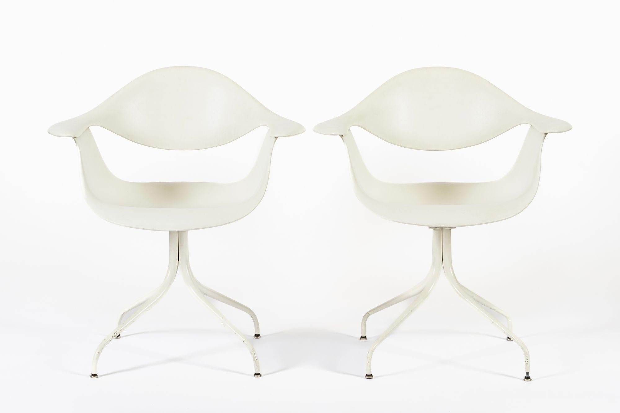 Mid-Century Modern Mid Century White Swag Chairs by George Nelson for Herman Miller For Sale