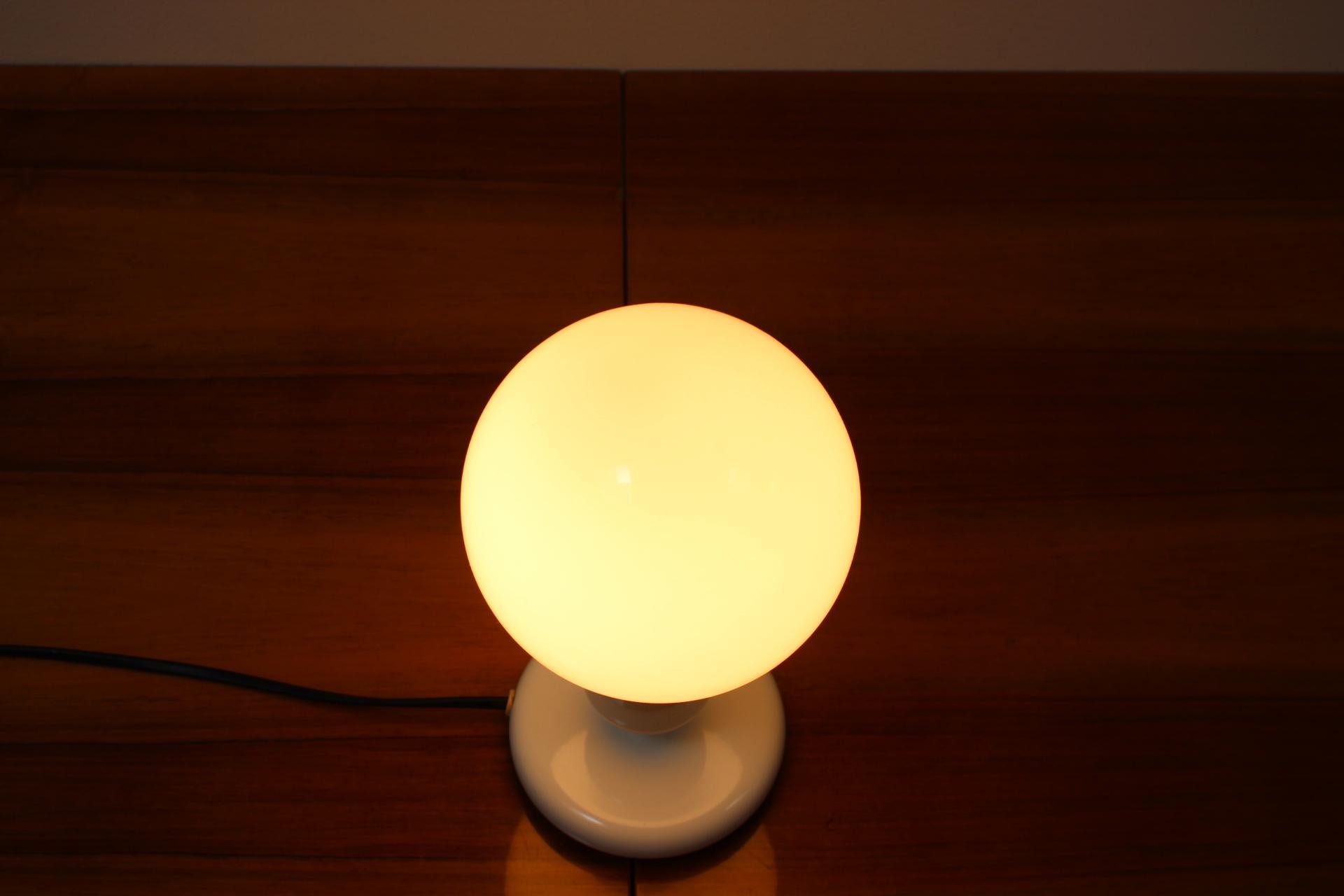 Glass Mid-Century White Table Lamp, 1970's For Sale
