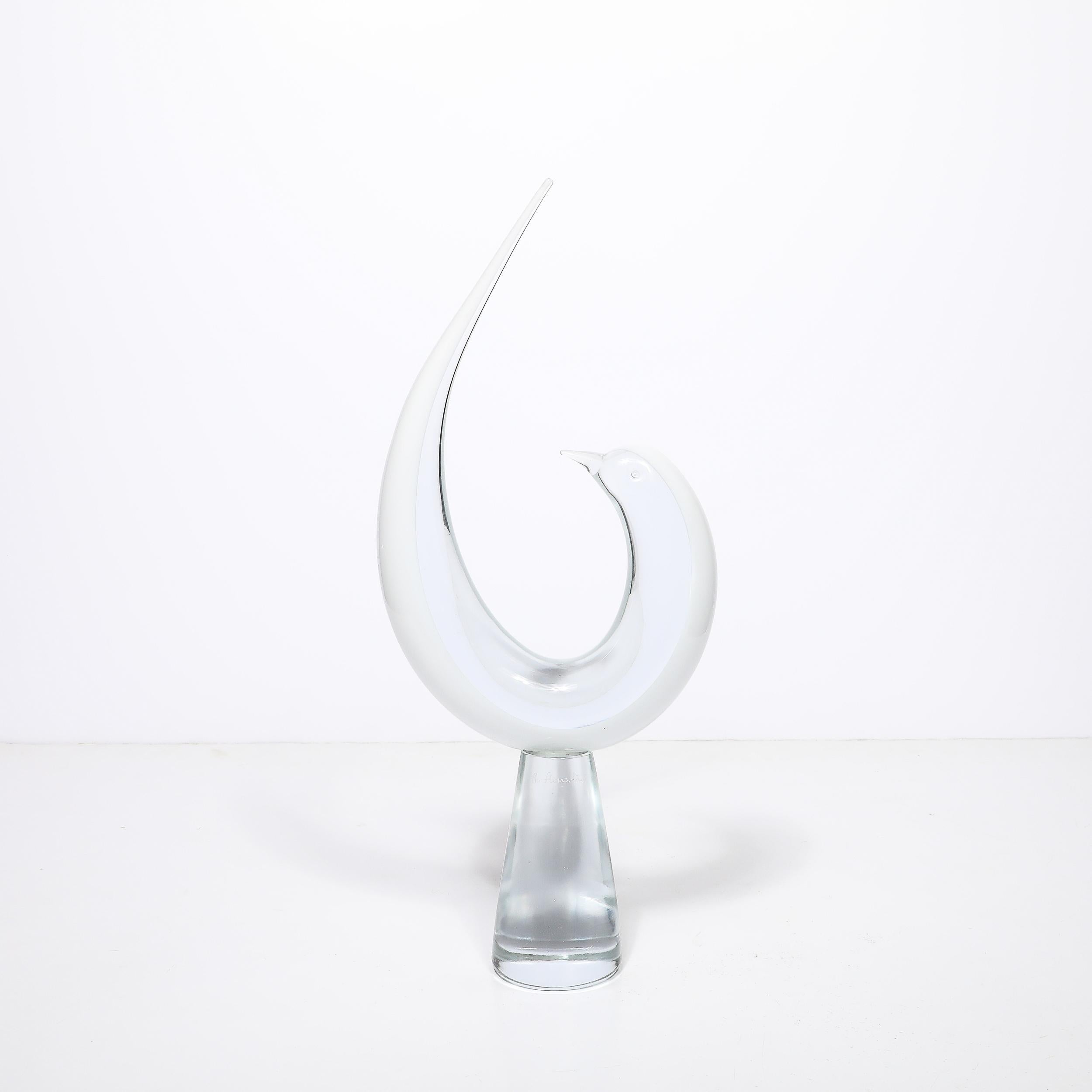 Scultura di uccello in vetro di Murano bianco e trasparente di metà secolo firmata Renato Anatra in vendita 4