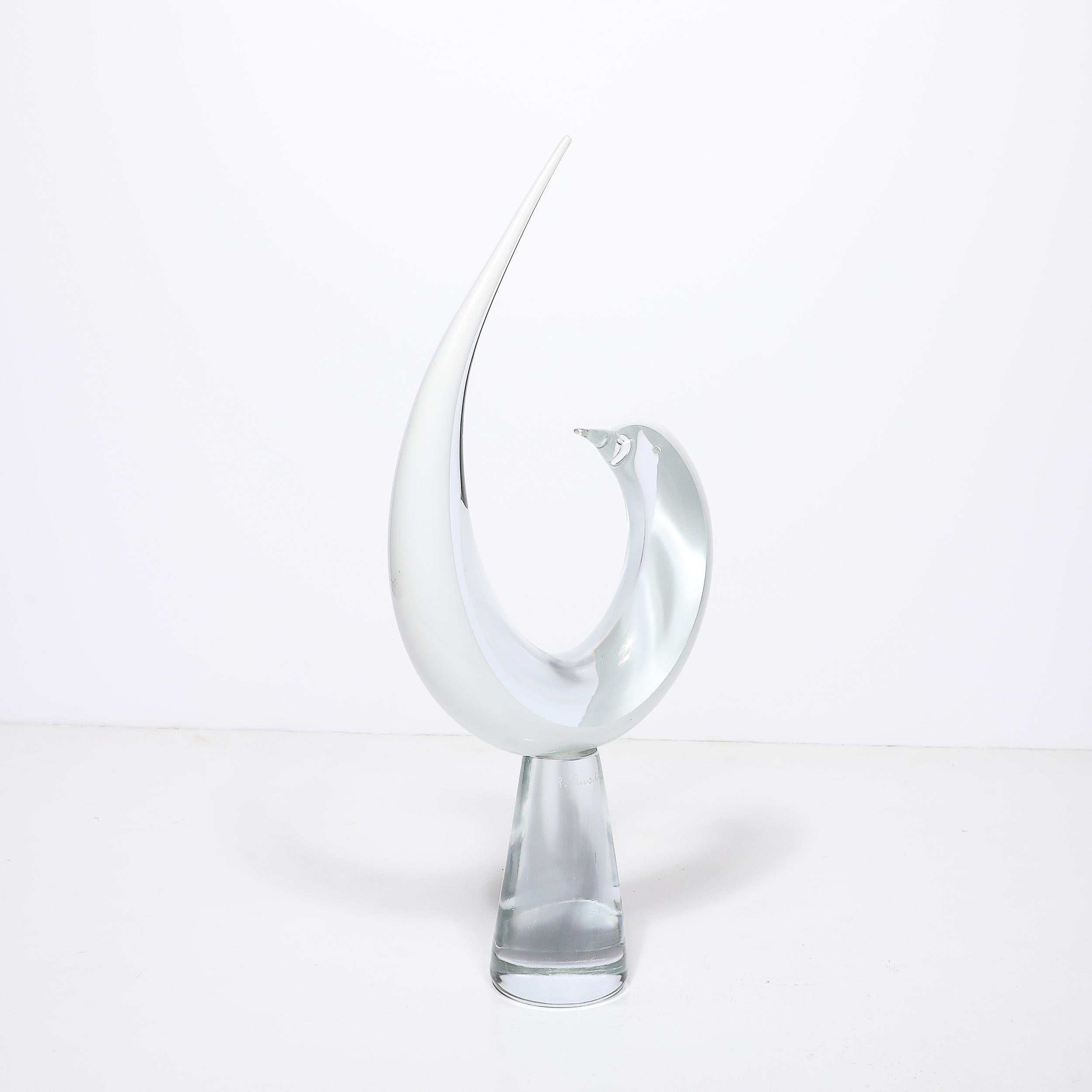 Scultura di uccello in vetro di Murano bianco e trasparente di metà secolo firmata Renato Anatra in vendita 8