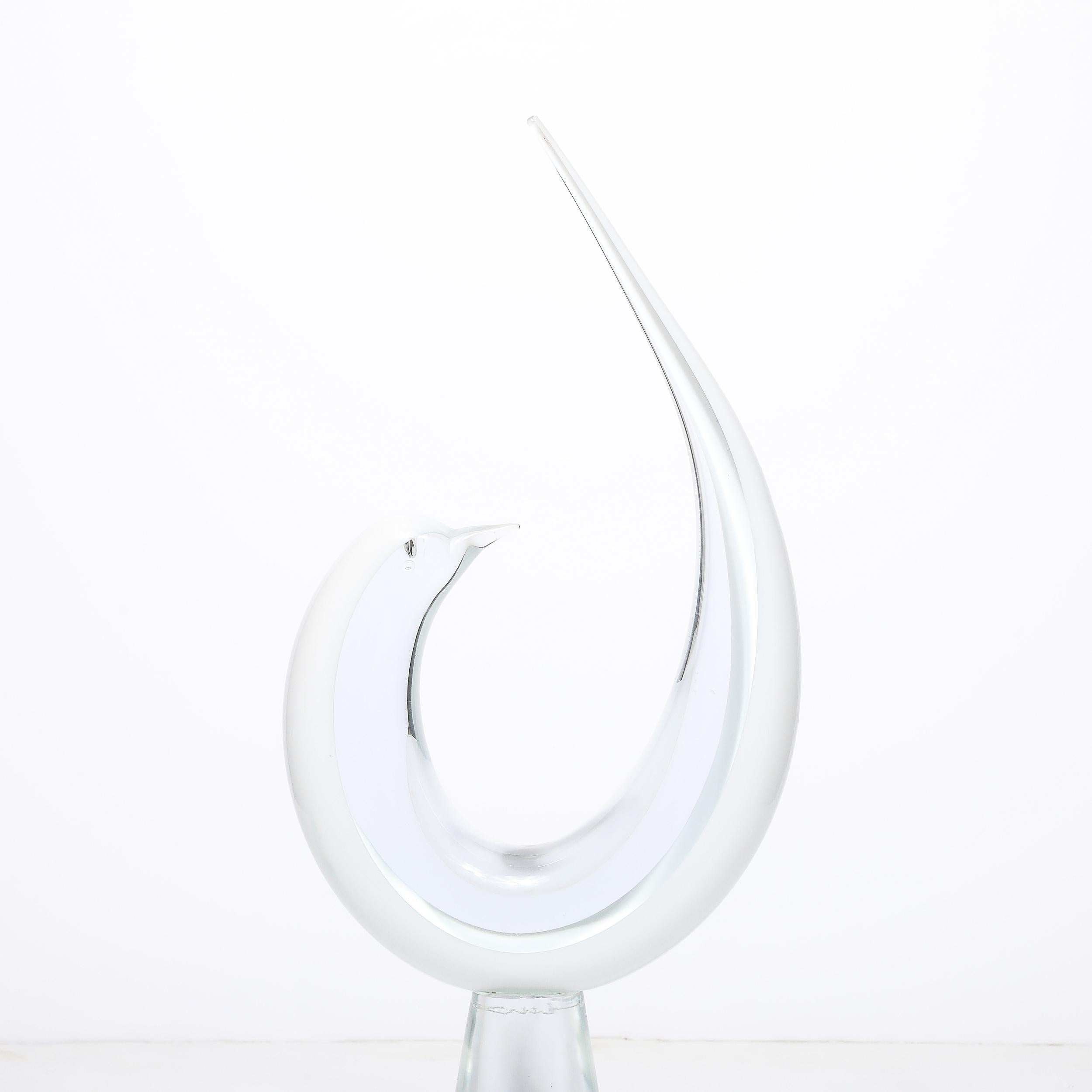 Fine XX secolo Scultura di uccello in vetro di Murano bianco e trasparente di metà secolo firmata Renato Anatra in vendita