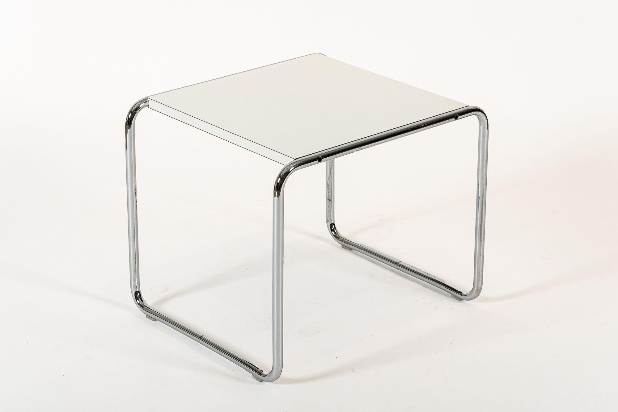 Mid-Century Modern Mid Century White Tubular Steel Laccio Side Table by Marcel Breuer for Knoll