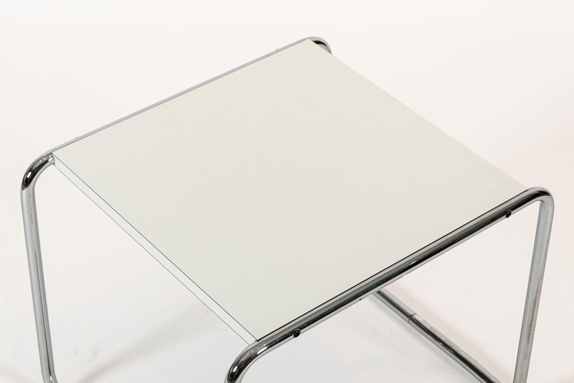 Contemporary Mid Century White Tubular Steel Laccio Side Table by Marcel Breuer for Knoll