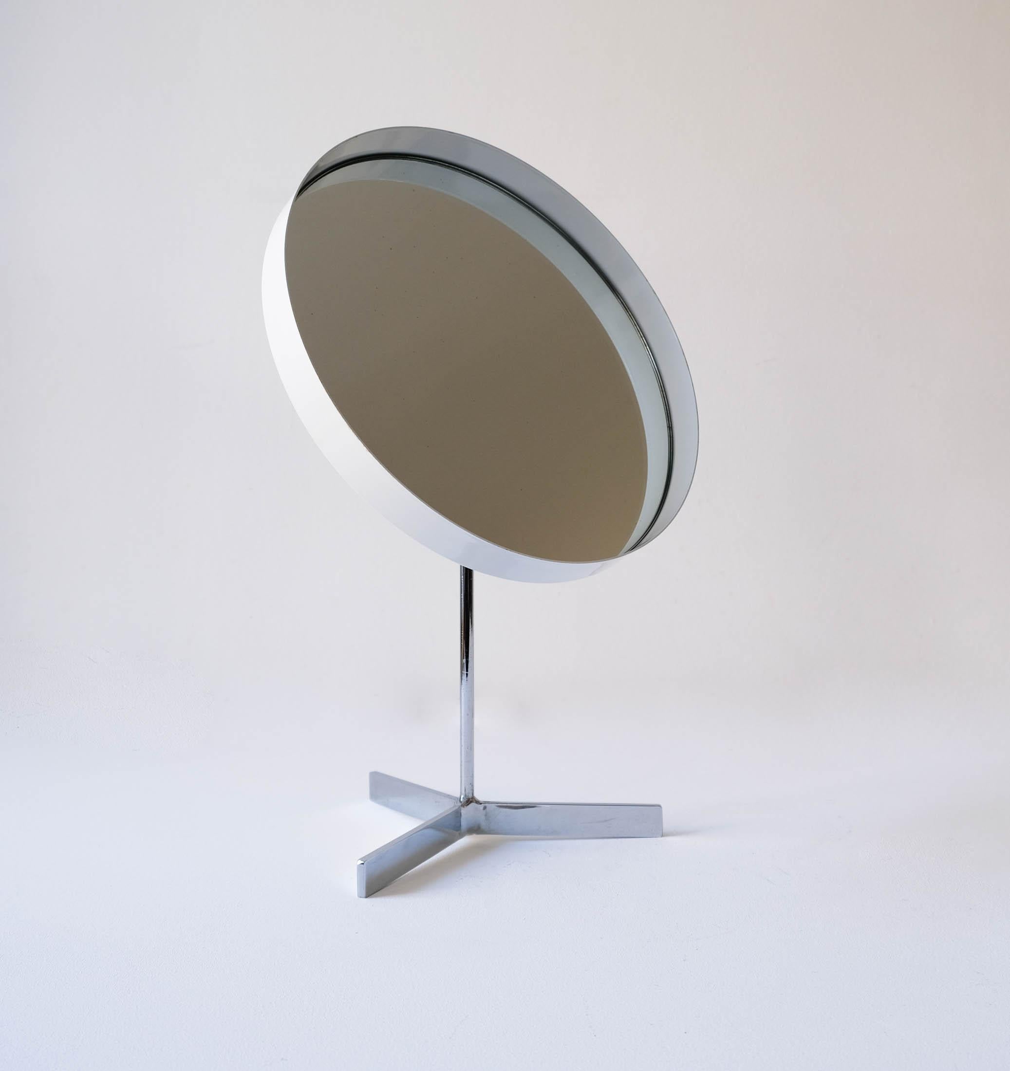 For sale a vintage mid-century white vanity table mirror, by Durlston Designs, UK c.1960s.

The mirror is in good vintage condition, with marks & scratches to the paintwork commensurate with 50+ years of age & careful use. The mirror has some