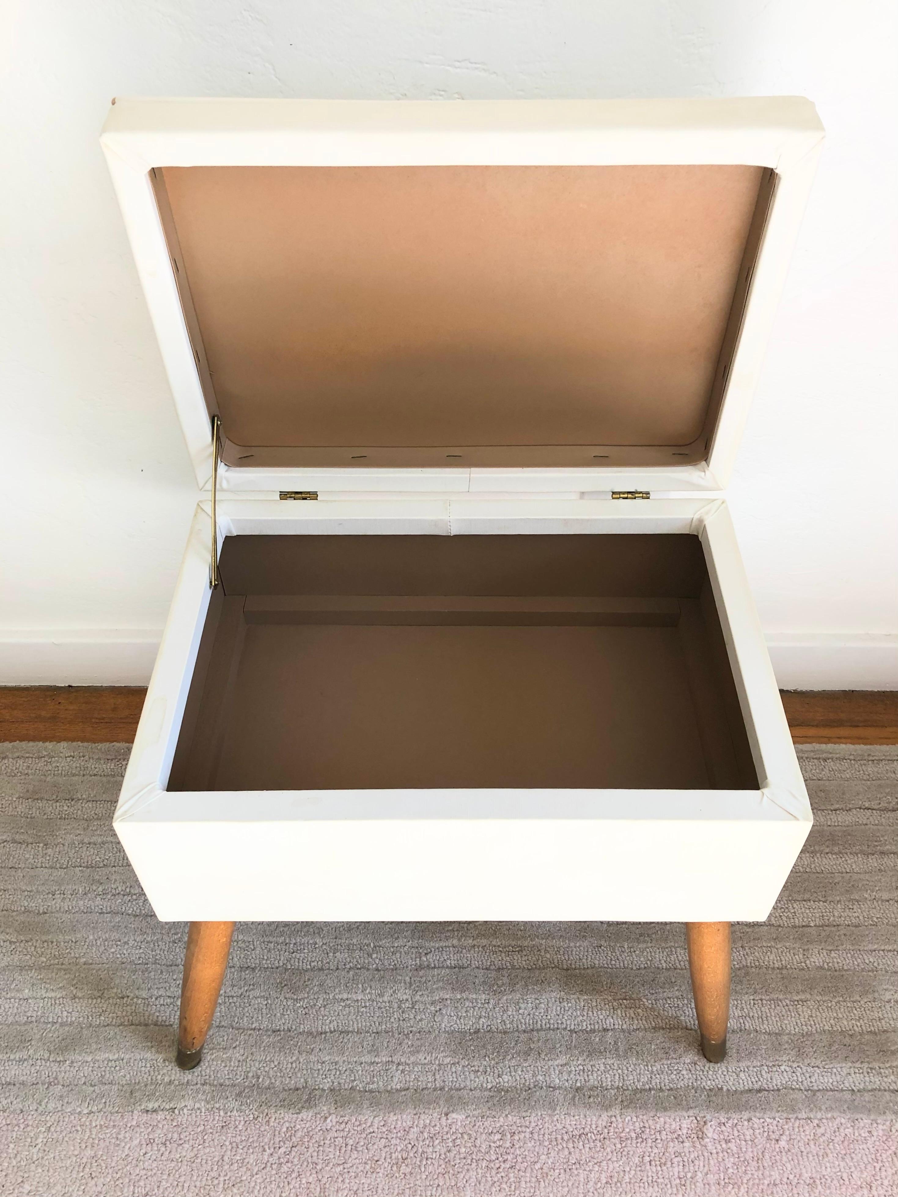 20th Century Mid-Century White Vinyl Storage Ottoman